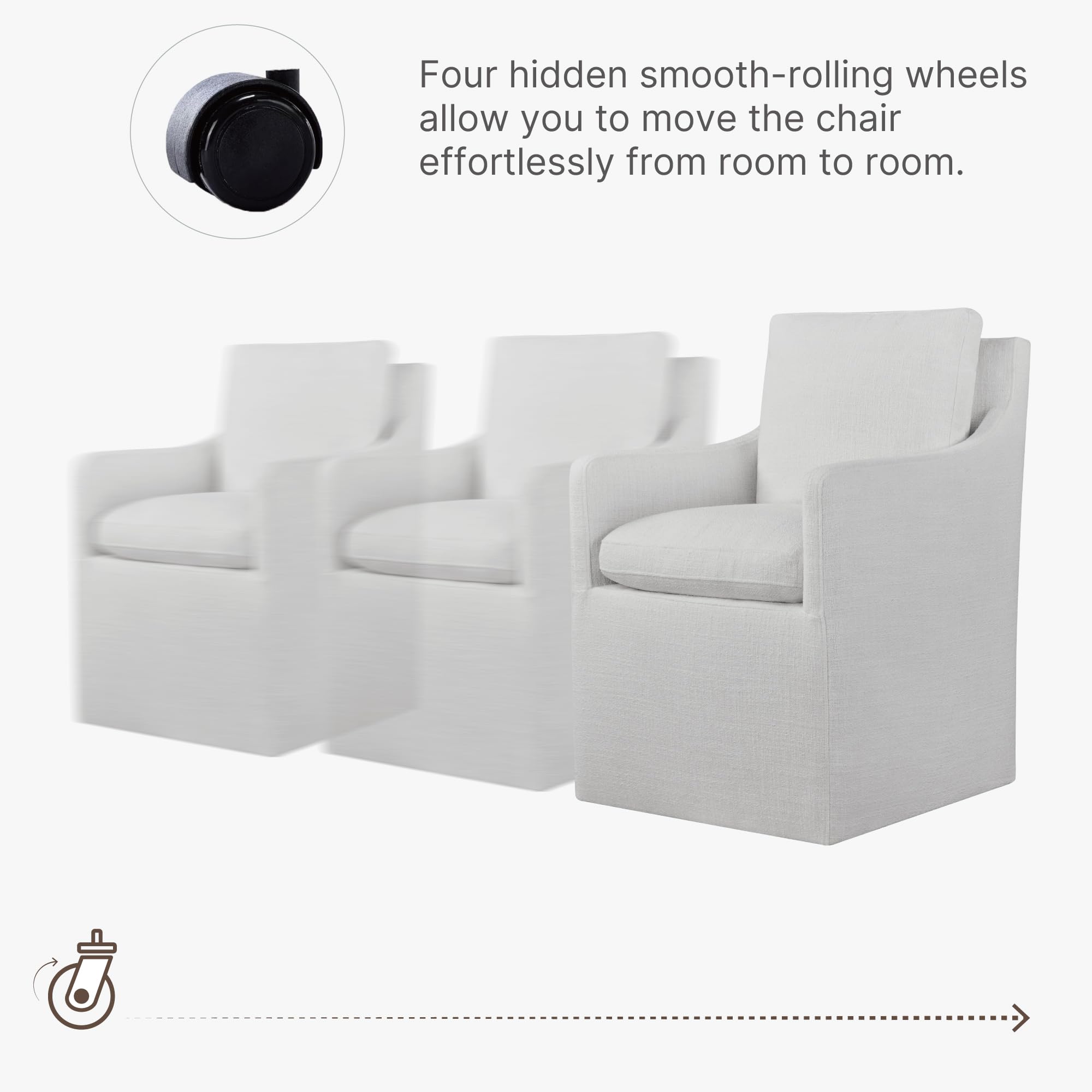 Modern Upholstered Dining Chairs with Casters - White Accent Armchair for Kitchen, Dining Room, Bedroom, Living Room & Reading Nook - Perfect for Home Office, Breakfast Nook & Small Space Decor