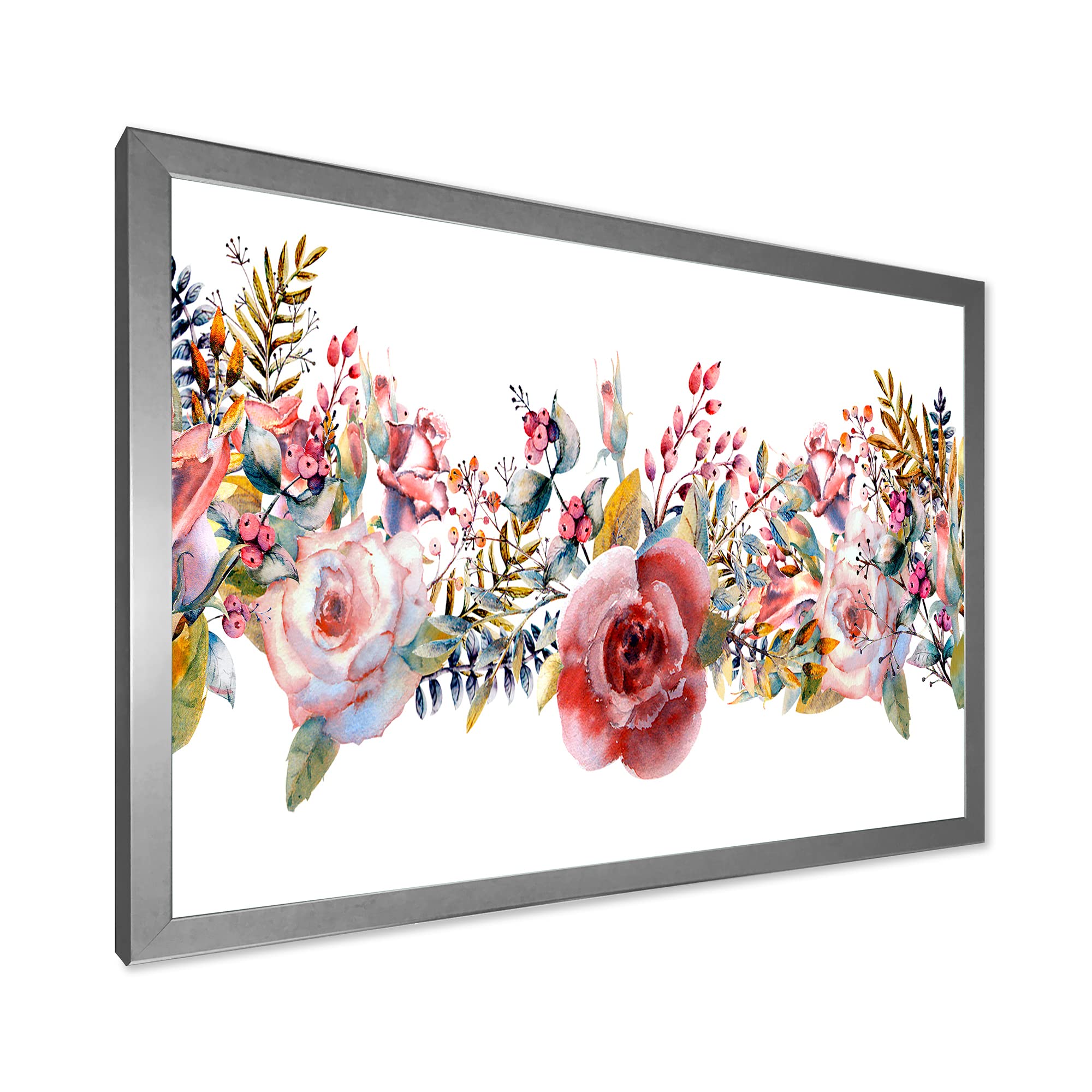 Farmhouse Framed Wall Art with Pink Roses and Wildflowers - Perfect for Living Room, Bedroom & Home Decor