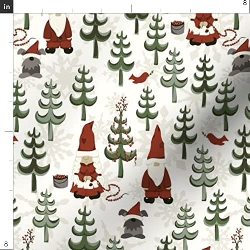 Christmas Gnomes Small Green Red Snowflakes Forest Trees Sage Printed Minky Fabric Fat Quarter - Soft Plush Fabric for Sewing Baby Blankets, Quilt Backing & DIY Holiday Decorations - Perfect for Christmas Crafts, Home Decor & Gift Making