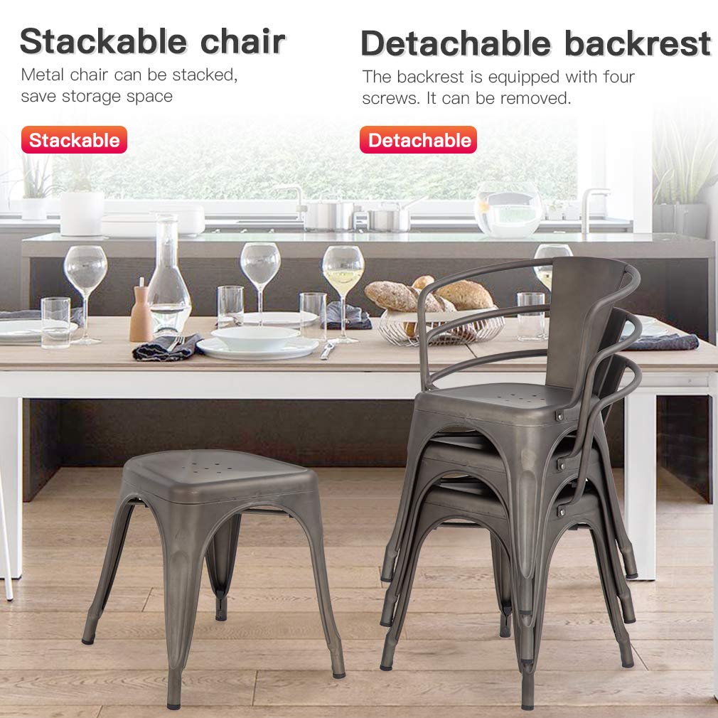 FDW 4-Piece Metal Dining Chairs Set - Indoor/Outdoor Stackable Kitchen & Patio Chairs - 18