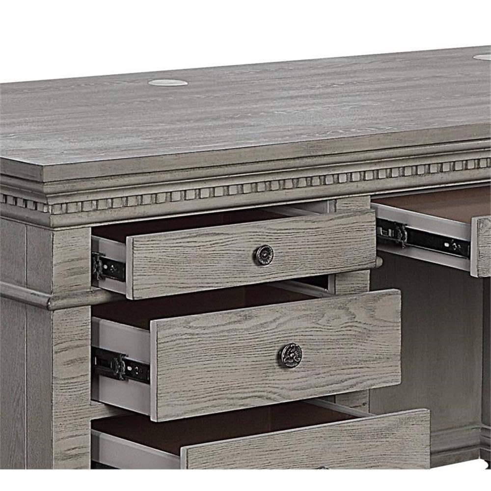 Acme Gustave Gray Oak Executive Writing Desk with 9 Drawers - Perfect for Home Office, Study Room & Professional Workspace