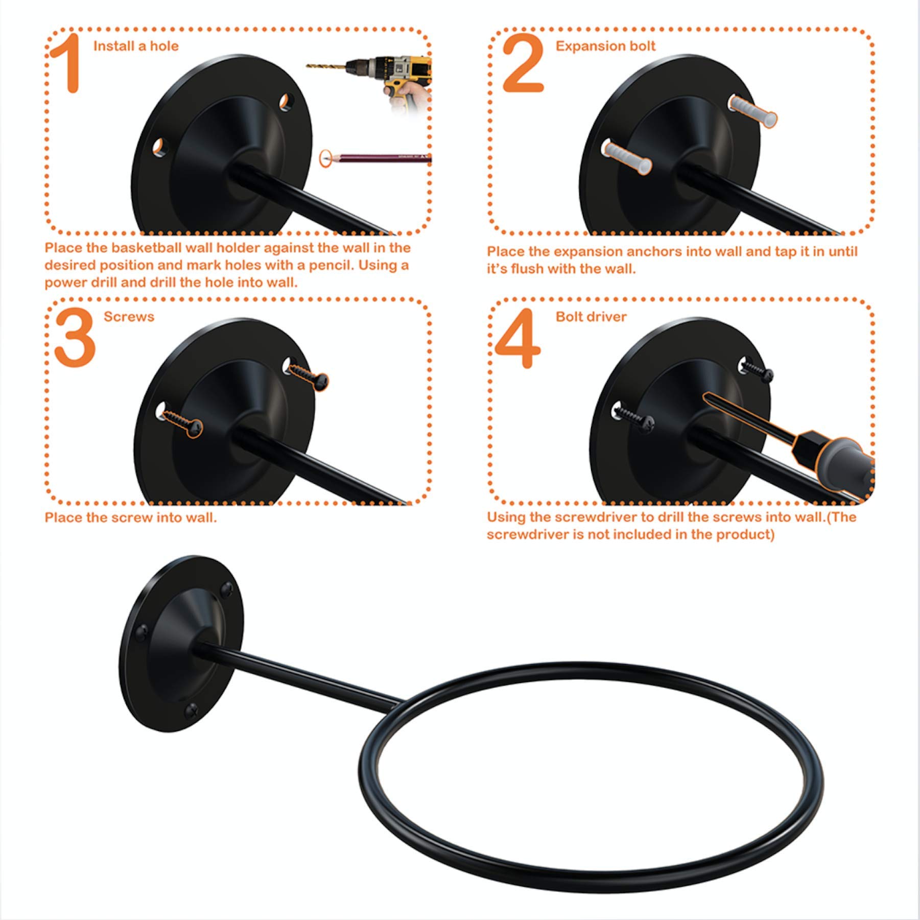 Wall Mount Basketball Holder for Sports Balls - Soccer, Volleyball Storage