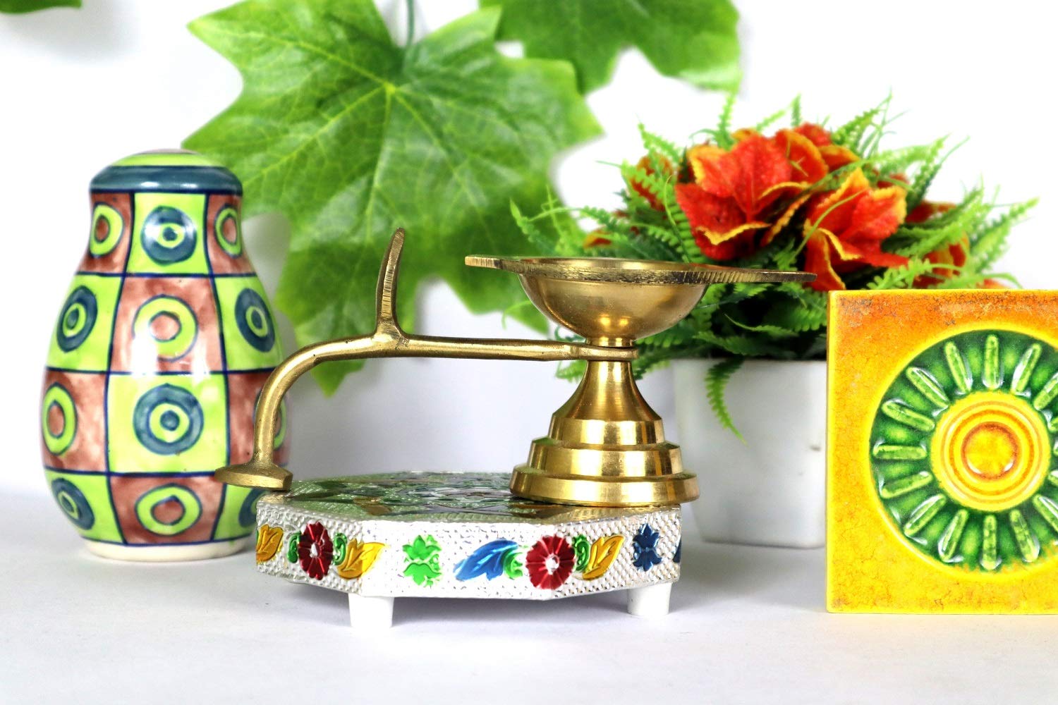 ASHRIRWAD Heavy Duty Brass Oil/Ghee Aarti Diya Lamp with Handle - 2 Inch Hindu Puja Prayer Ritual Essential for Home Temple, Wedding Ceremonies & Spiritual Decor