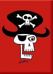 Artist SHAG (Josh Agle) Pirate Skull Fridge Magnet - Vintage Retro Decor for Kitchen, Office & Dorm - Unique Gift for Collectors & Disney Fans