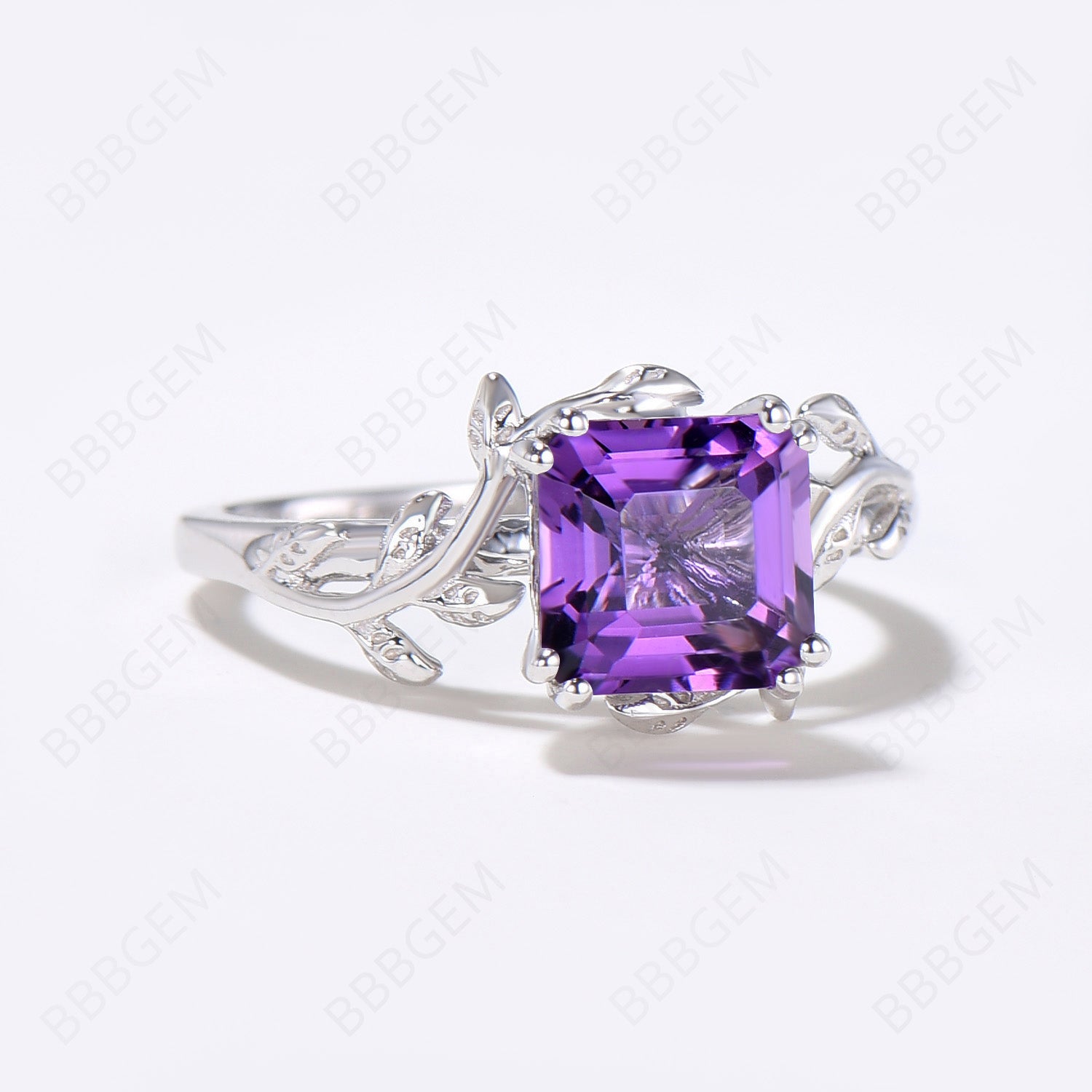 Princess Cut Amethyst Engagement Ring in Sterling Silver with Twig Vine Design - Perfect for Proposals, Anniversaries & Romantic Gifts