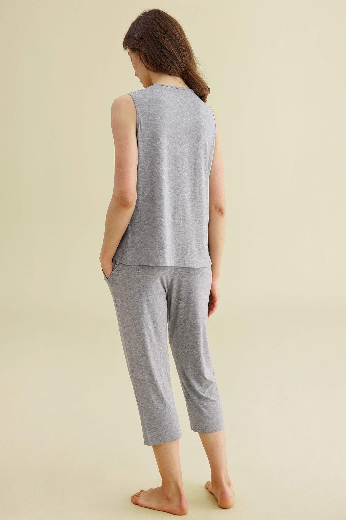 Latuza Women's Summer Pleated Tank Top & Capri Pajama Set - Soft Sleepwear for Hot Weather, Lounge Wear, Nightwear, Vacation Outfit