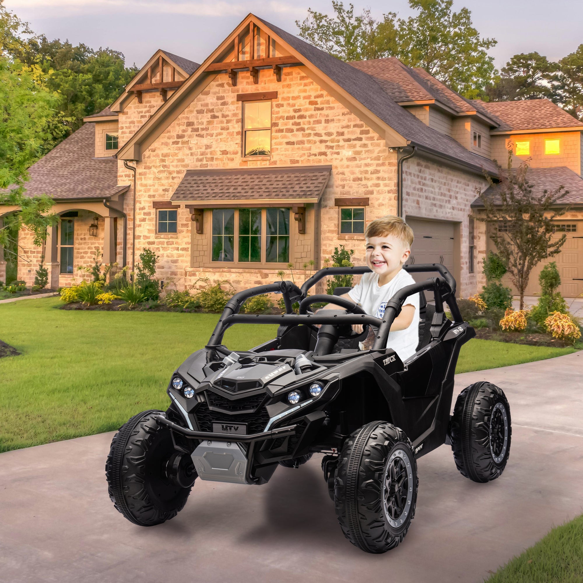 GARVEE 24V Kids Ride On UTV - 2 Seater 4WD Electric Truck with Remote Control, High/Low Speed Adjustment, LED Lights & Shock Absorption | Perfect for Outdoor Play, Backyard Adventures & Birthday Gifts (Black)