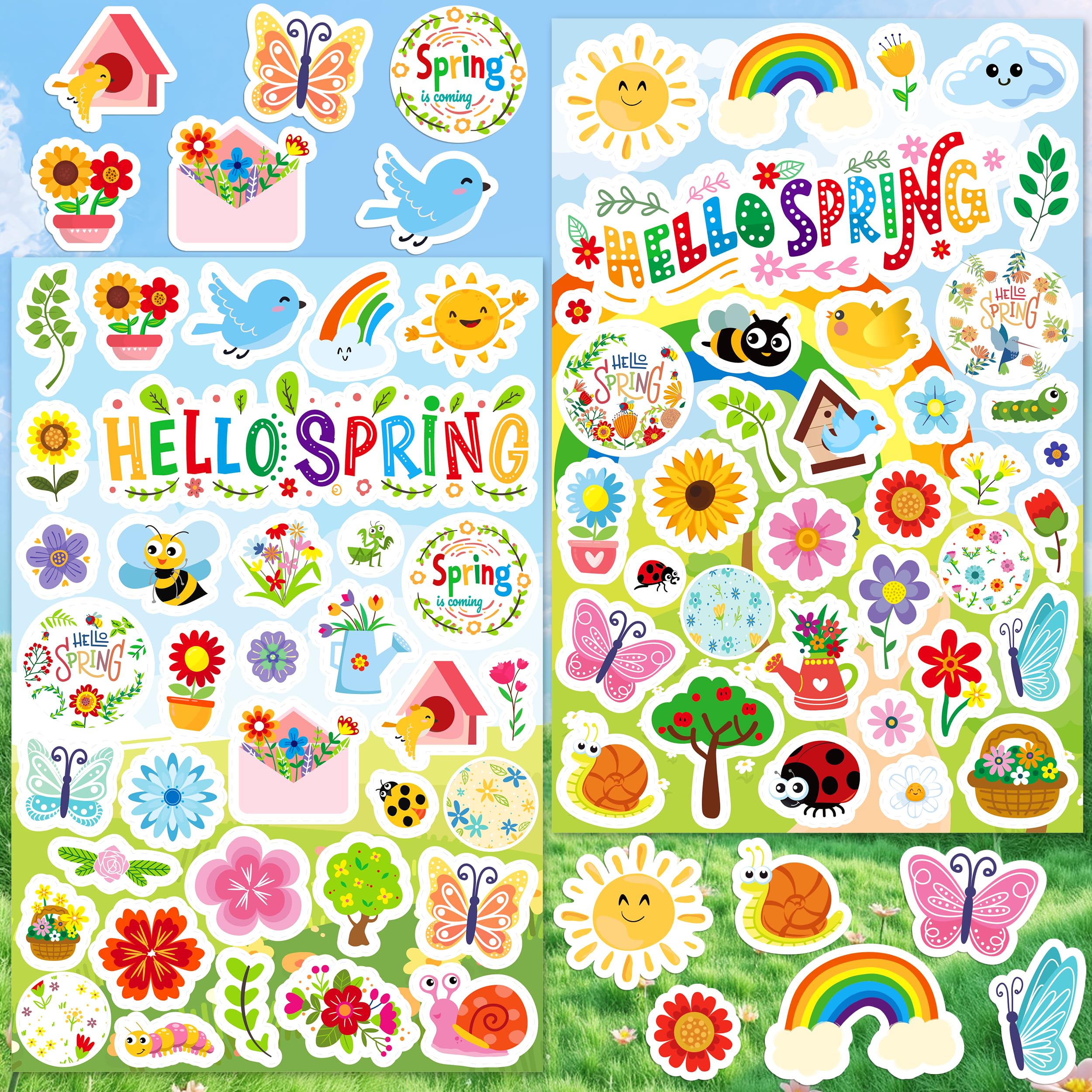 LINAYE 24 Sheets Spring Stickers for Kids - 840 PCS Floral, Butterfly & Bunny Stickers - Classroom Decor, Scrapbooking, DIY Crafts - Perfect for Spring Parties, Easter Gifts & School Projects