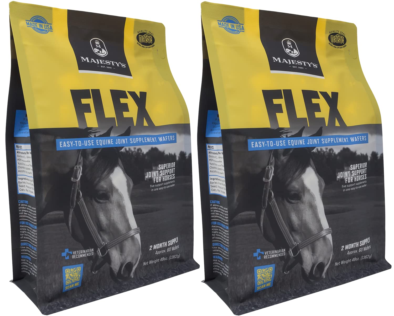 Majesty's Flex Wafers - Premium Horse Joint Supplement with Glucosamine, MSM, Chondroitin & Yucca - Supports Mobility & Comfort for Horses (2 Pack, 120 Count) - Ideal for Senior Horses & Active Equine Athletes