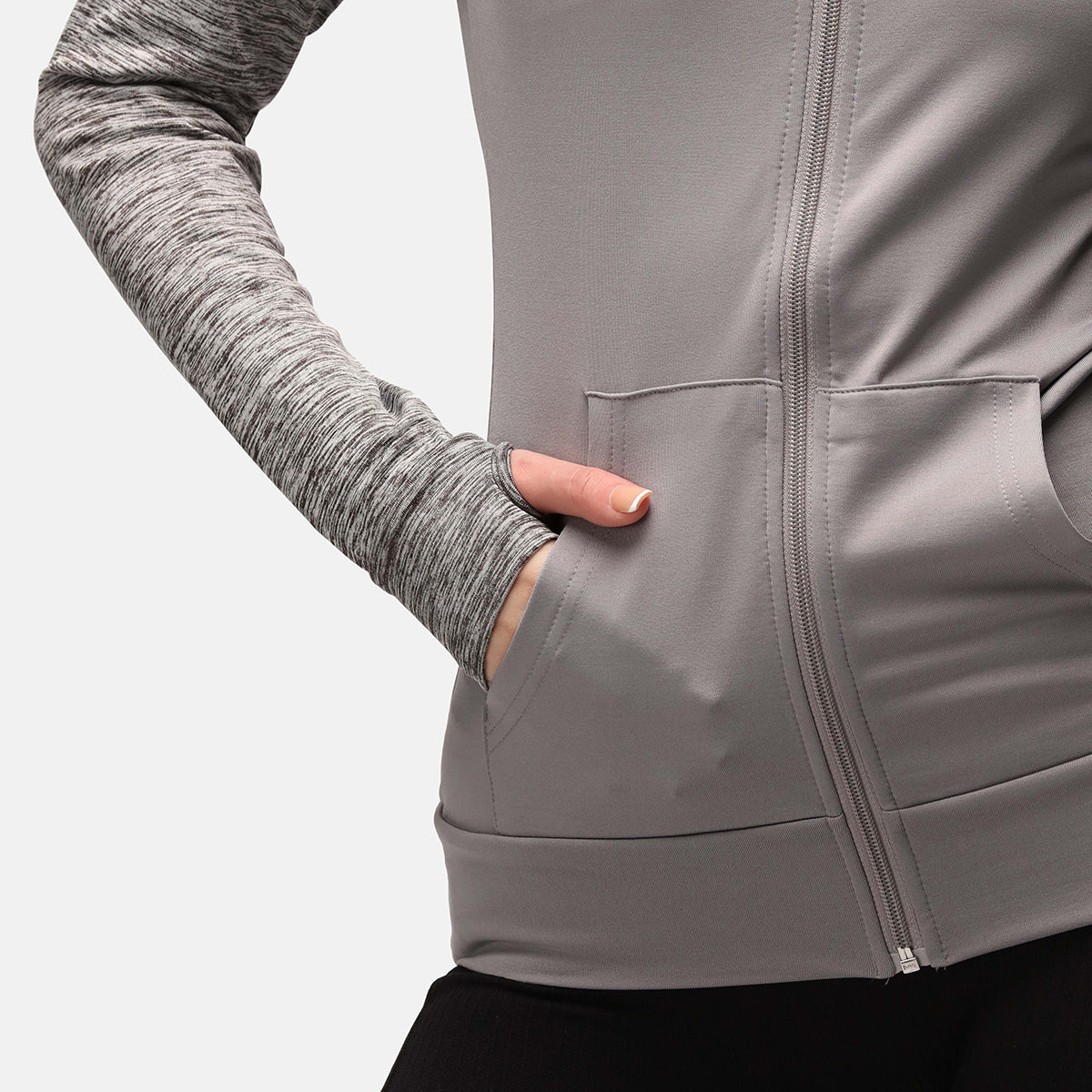 TKB Women's Grey Zip Up Hoodie Sweatshirt - Casual Warm Pullover for Outdoor Activities & Lounge Wear