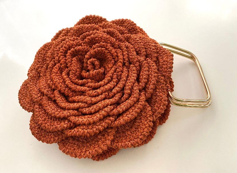 Elegant Rose Shaped Crochet Clutch Purse for Women - Beige & Orange Handmade Flower Bag (Red Option) | Perfect Gift for Weddings, Date Nights & Special Occasions