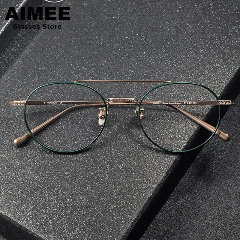 Aimee Unisex Full Rim Round Double Bridge Titanium Eyeglasses 65020 - Lightweight Durable Frame for Reading, Work & Fashion (Men & Women)