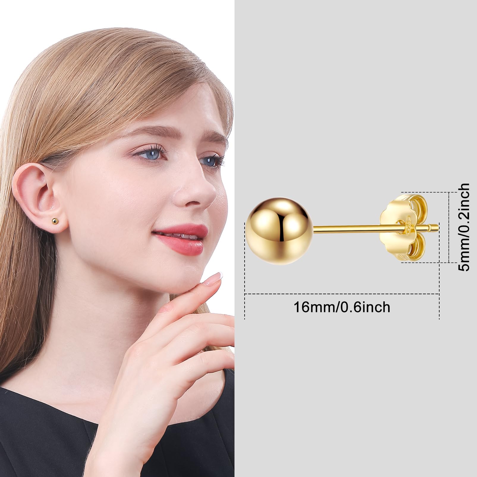 Hypoallergenic Gold Flat Back Stud Earrings for Women - ToHeart Stud Ball Earrings | Perfect for Everyday Wear, Parties & Gifts