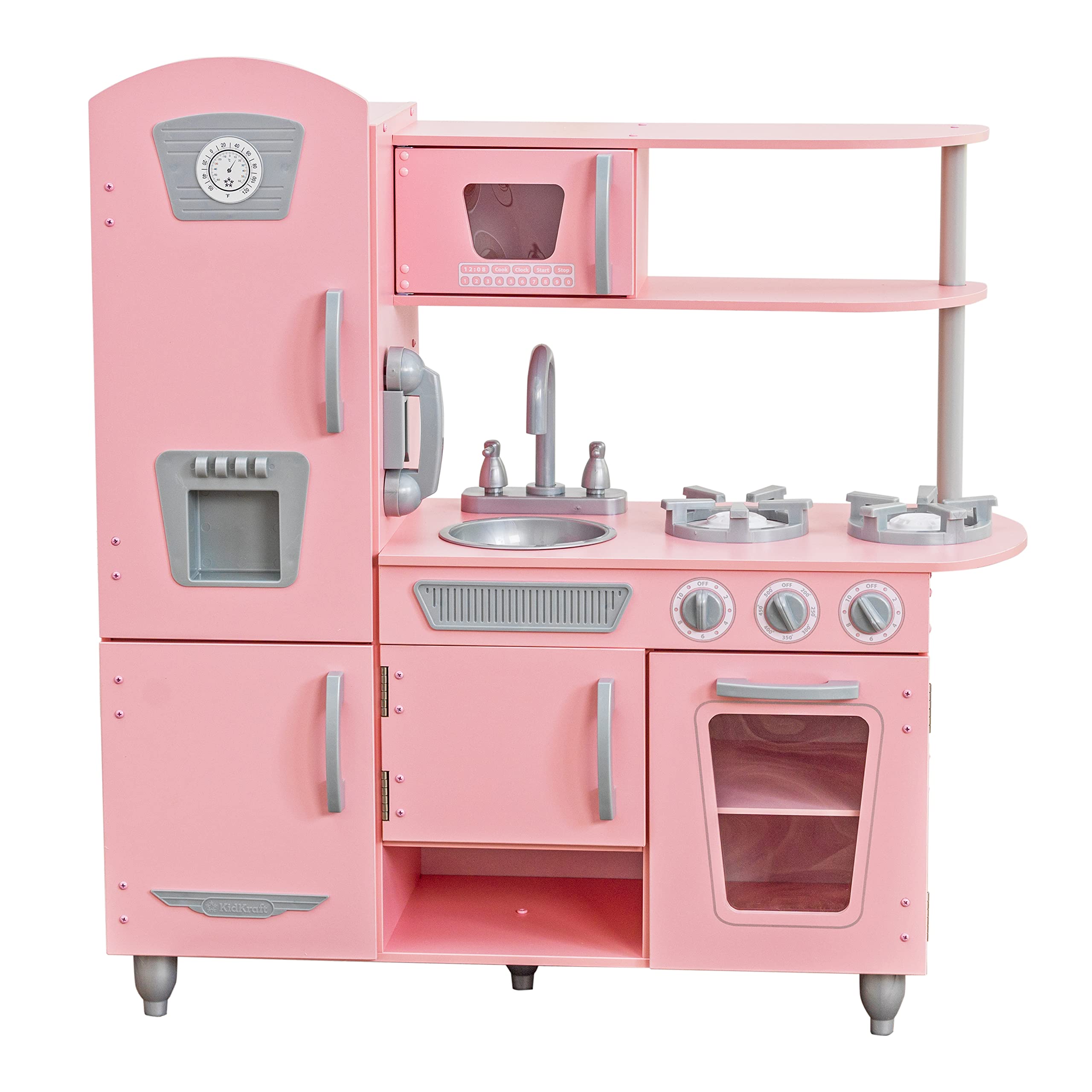 KidKraft Vintage Wooden Play Kitchen Set with Pretend Ice Maker & Play Phone - Pink Pretend Cooking Toy for Kids Ages 3+ | Perfect for Imaginative Play, Birthday Gifts & Preschool Learning Activities