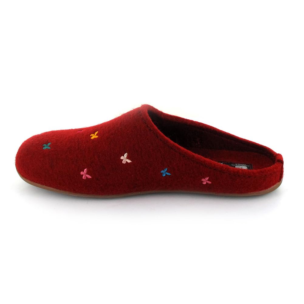 HAFLINGER Women's Wool Felt Slippers - Cozy Butterfly Design Mule Shoes for Indoor/Outdoor Wear - Unisex House Shoes for Relaxing at Home & Quick Errands