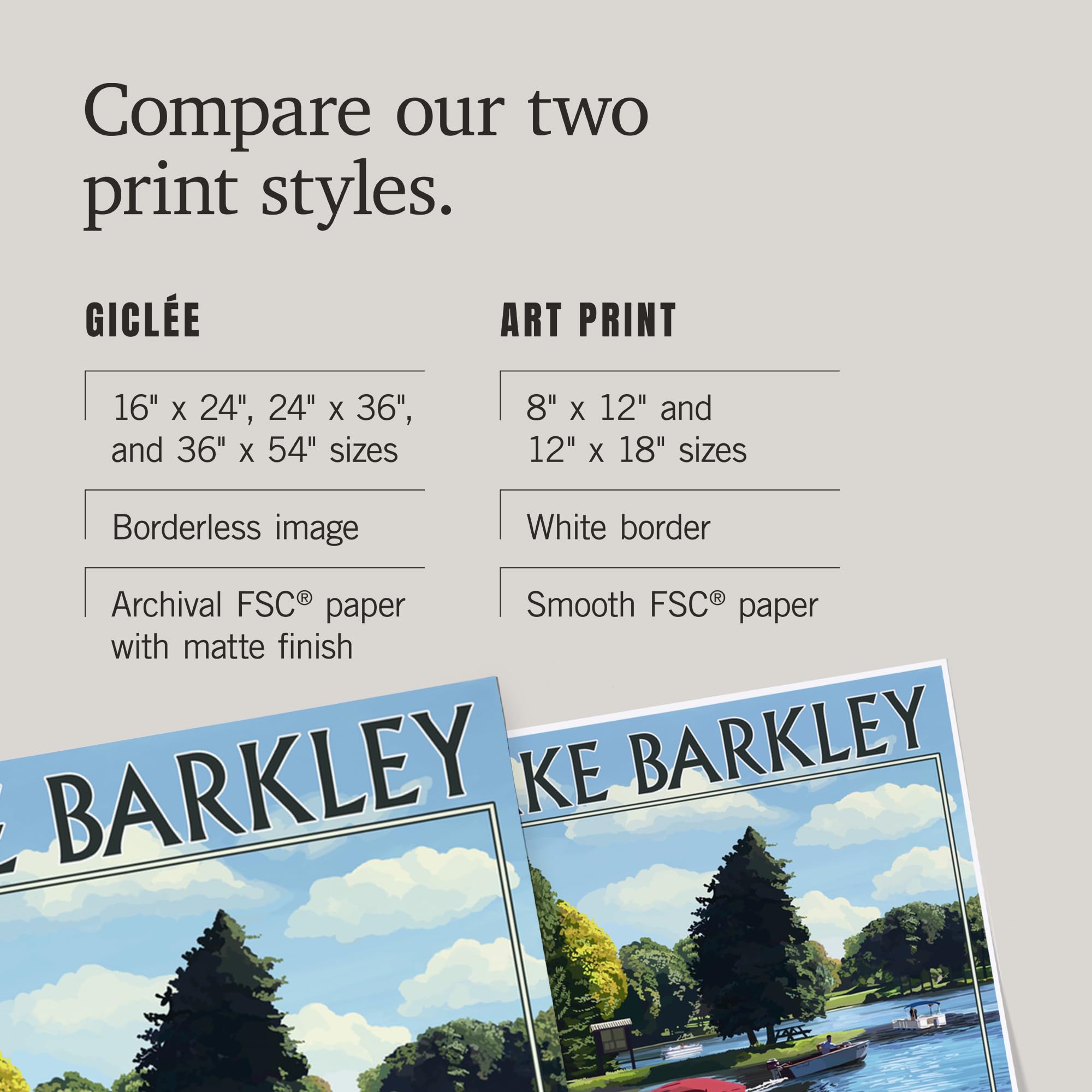 Lantern Press 16x24 Inch Giclee Art Print - Lake Barkley Kentucky Landscape with Pontoon Boats - Wall Decor for Living Room, Bedroom & Office
