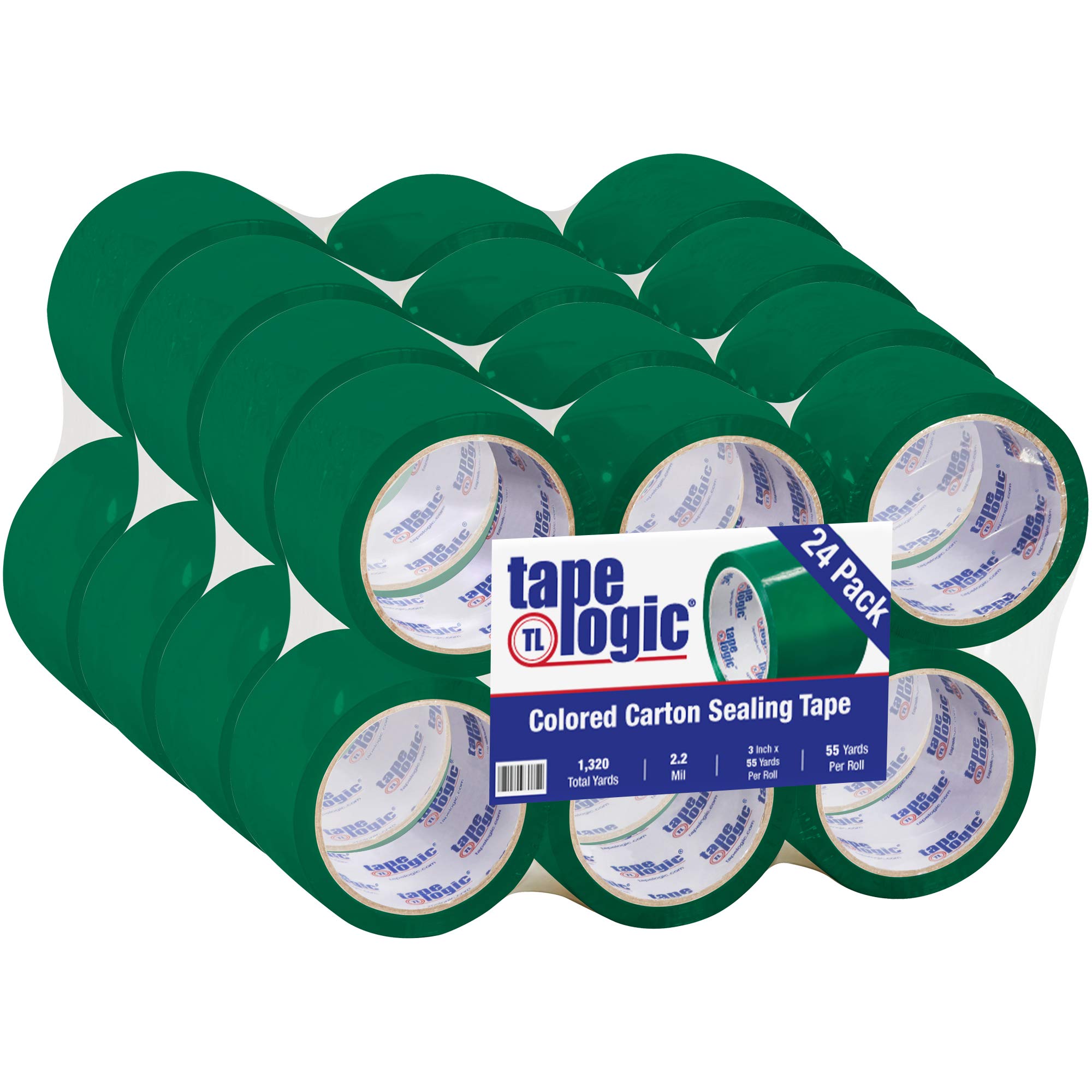 Tape Logic 3 Inch x 55 Yards Heavy Duty Packing Tape - 2.2 Mil Thick Green Shipping Tape (24 Rolls) - Ideal for Packaging, Moving Boxes, Warehouse Labeling & Color Coding Systems