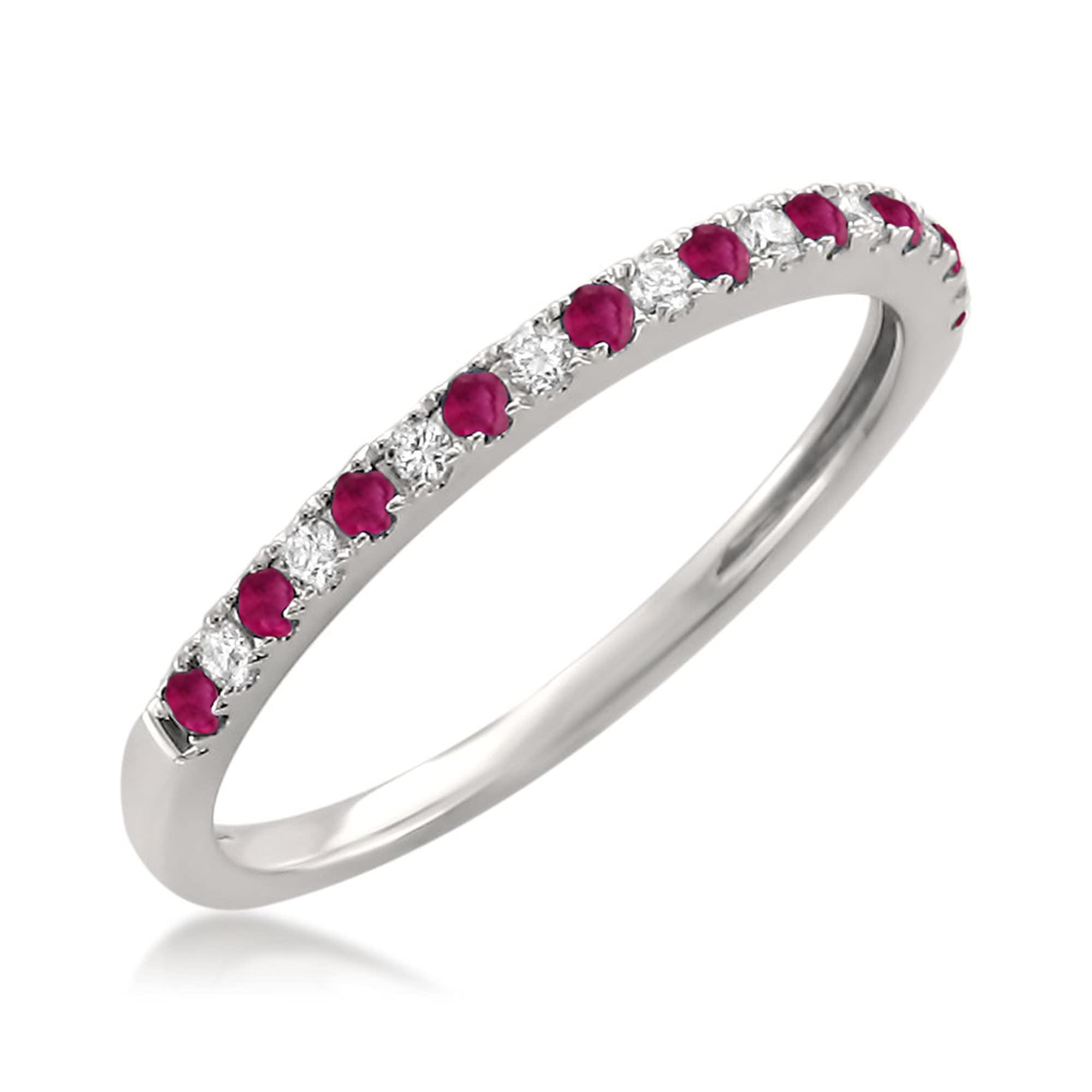 1/4 Carat Natural Diamond Wedding Band for Women - 14K White Gold Pave-Set Bridal Ring (H-I, VS2-SI1) with Gift Box - Perfect for Engagement, Anniversary & Valentine's Day Gifts (Red Ruby, Black Diamond, Blue Sapphire & White Diamond Options)