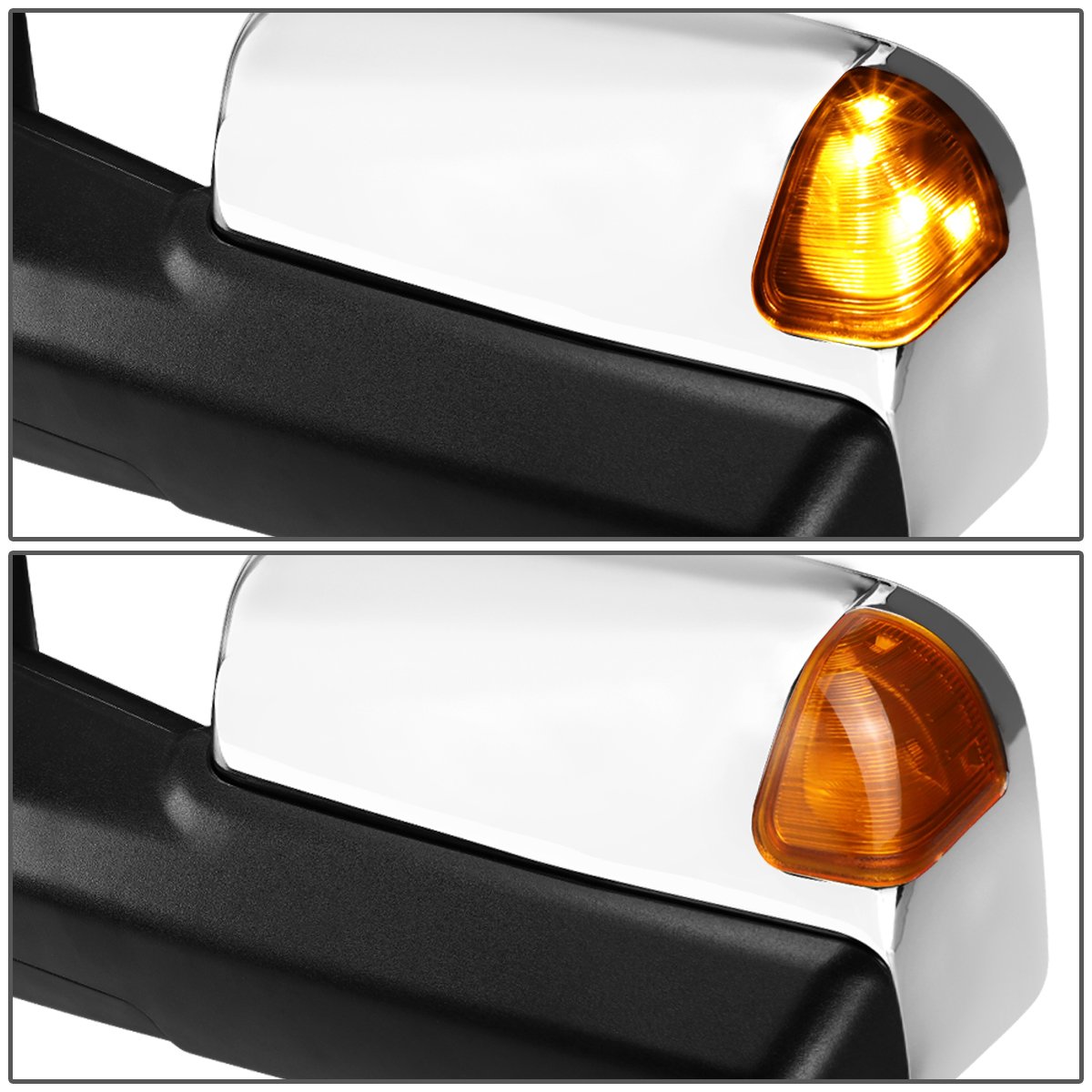 Auto Dynasty Chrome Power Heated Amber LED Turn Signal Tow Mirrors with Puddle Lamps for 2009-2016 Dodge Ram - Enhanced Visibility & Safety for Night Driving & Towing