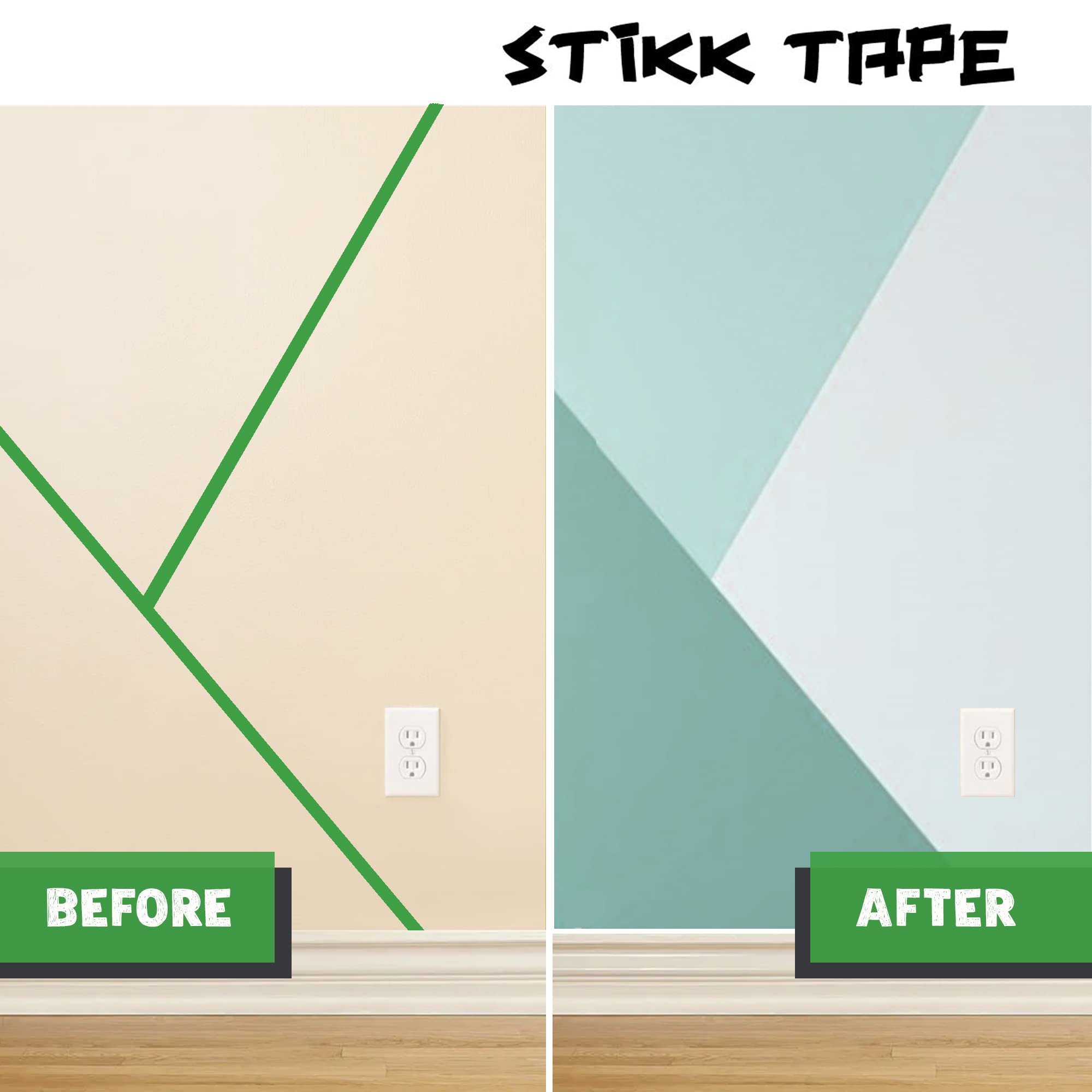 STIKK Green Painter's Tape 3-Pack - 1 Inch x 60 Yards - Residue-Free Masking Tape for Painting, Edges, Trim & Ceilings - Perfect for DIY Home Projects, Wall Art & Furniture Painting - Professional Grade Painting Supplies