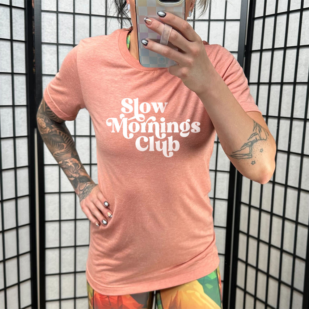 Slow Mornings Club Unisex T-Shirt - Comfortable Cotton Casual Tee for Relaxing Weekends & Cozy Loungewear