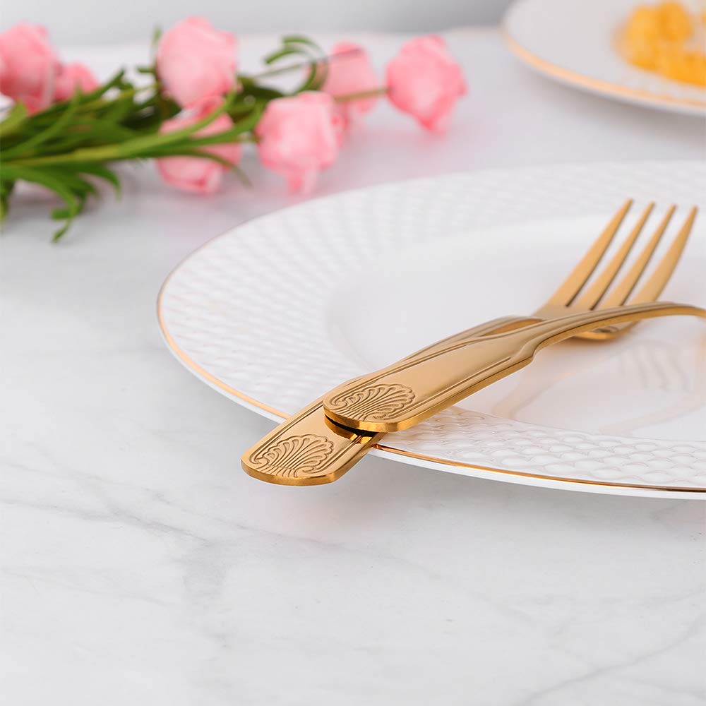 Meisha 7.8-Inch Stainless Steel Dinner Forks Set of 12 - Heavy Duty Mirror Finish Flatware for Kitchen & Restaurant - Gold Cutlery for Fine Dining, Buffets & Catering Events