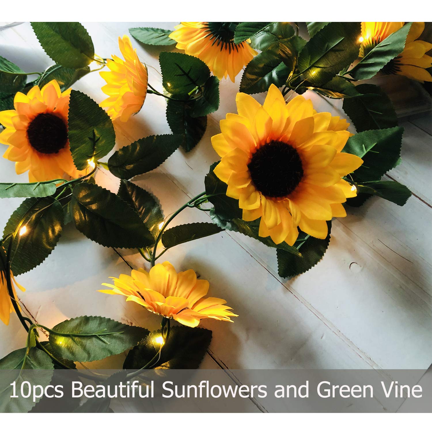 30 LED Artificial Sunflower Garland String Lights - 7.2ft Silk Sunflower Vines with Battery Powered Fairy Lights for Wedding, Valentine's Day, Garden Party - Perfect for Home Decor, Bedroom, Patio, and Outdoor Events