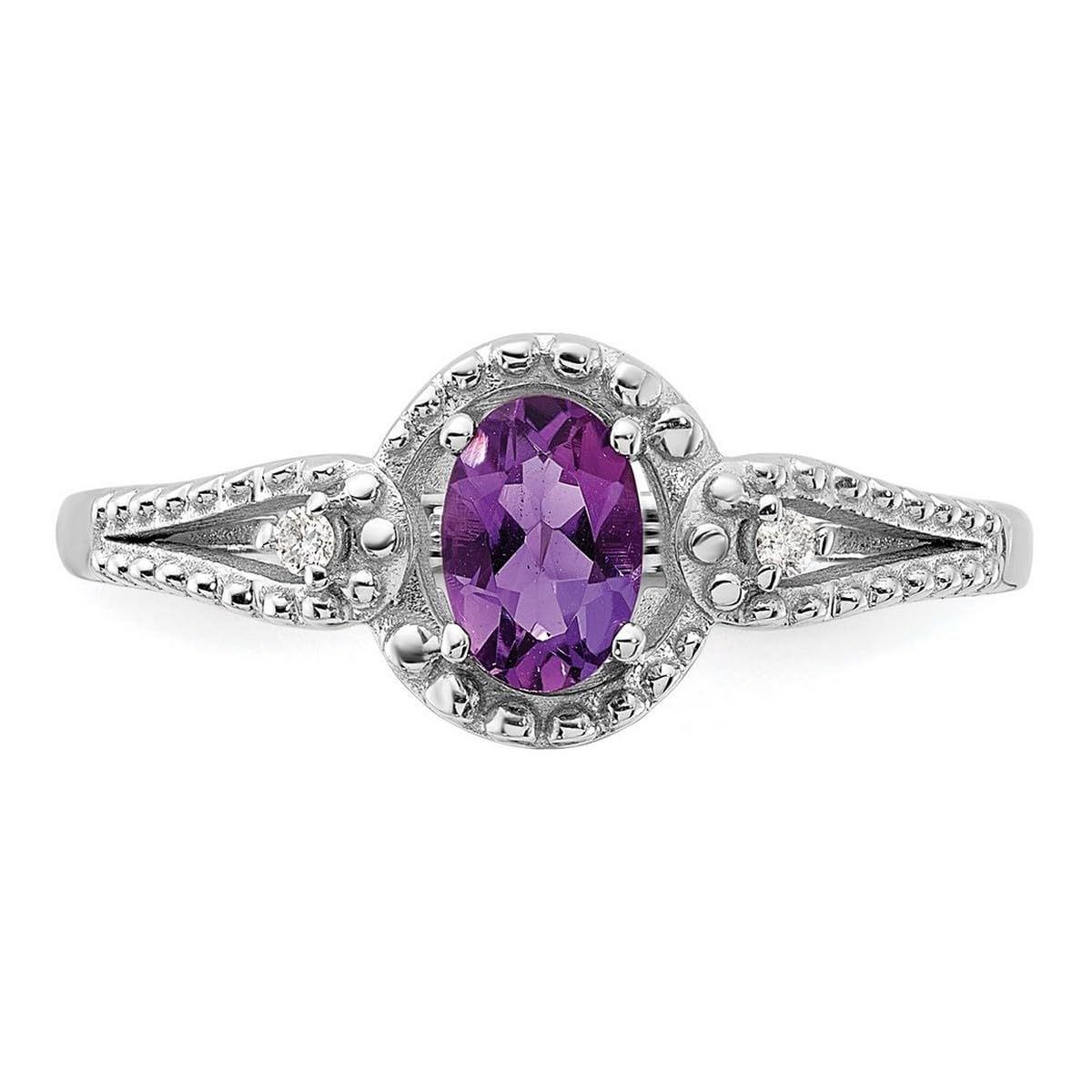 925 Sterling Silver Polished Amethyst & Diamond Ring for Women | Elegant Purple Gemstone Jewelry | Perfect for Weddings, Anniversaries & Special Occasions