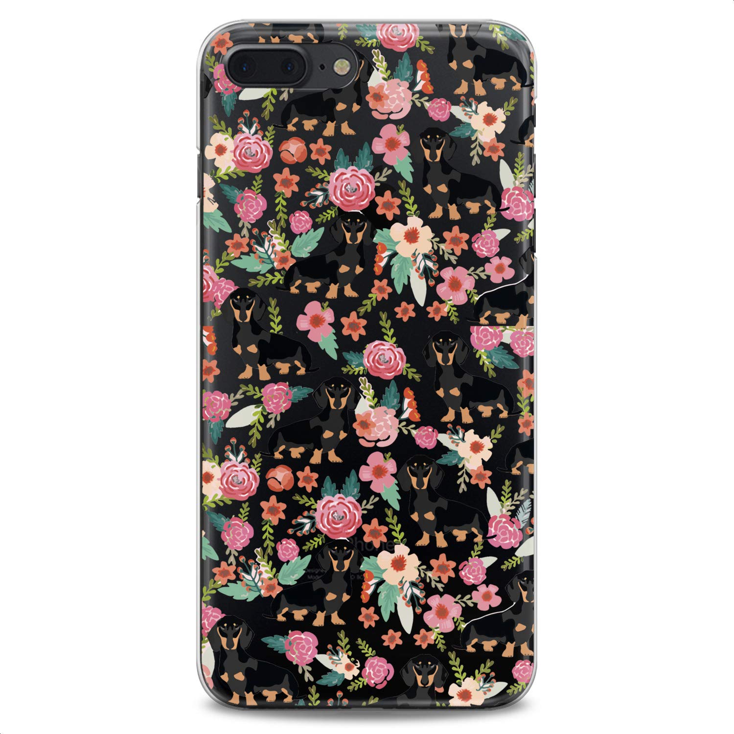 Premium TPU Phone Case for iPhone 16/15/14/13/12/11 Pro Max/Plus/Mini/XS/XR/X/8/7/6/5/SE - Cute Kawaii Floral Wiener Dog Design with Basset Hound Print - Slim Flexible Clear Silicone Protective Cover - Perfect for Everyday Use, School, Work & Gift Giving