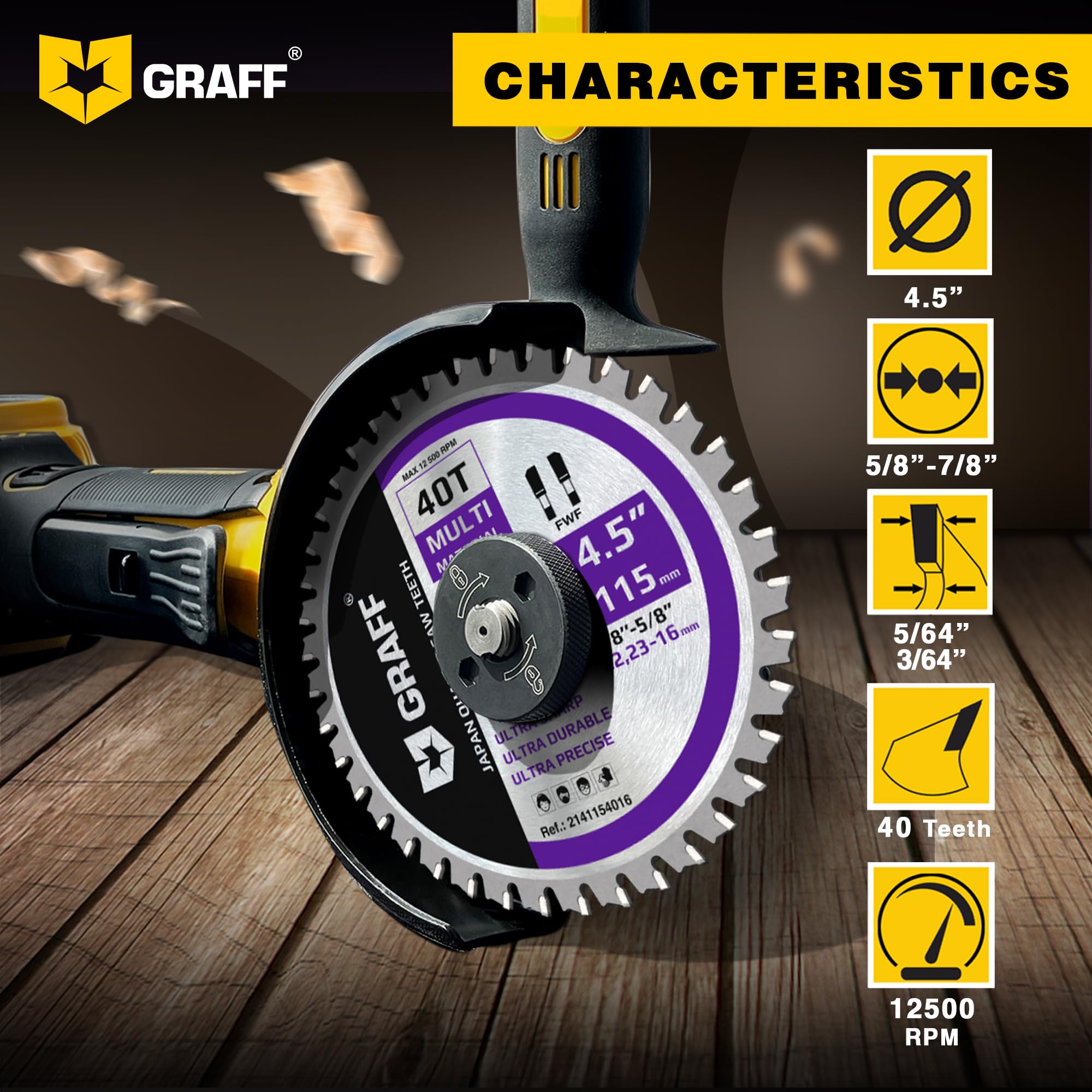 GRAFF 4-1/2 Inch 40T Circular Saw Blade with 7/8-Inch Arbor - Premium Multi-Purpose Cutting Disc for Aluminum, Metal, Wood, Plywood, Drywall & Plastic - Angle Grinder Woodworking & DIY Projects - Perfect for Metal Fabrication, Wood Cutting & Home Renovation