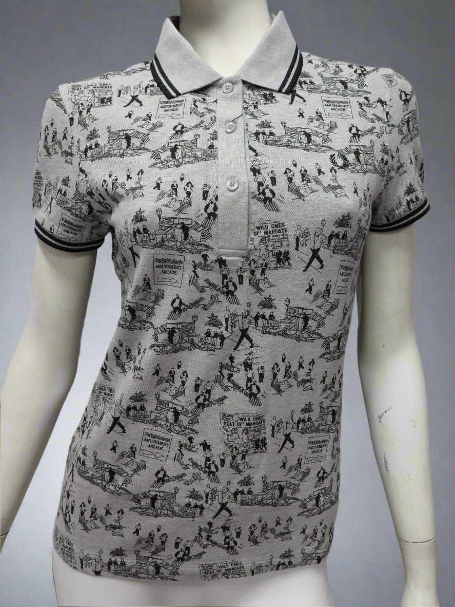 Women's Whitsun Weekend Print Shirt in Marble Grey - Casual Summer Blouse for Beach Outings, Picnics & Vacation Wear