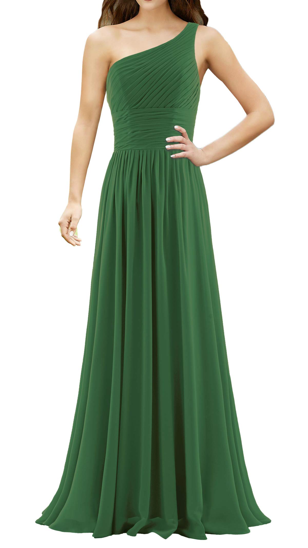Elegant One Shoulder Pleated Chiffon Bridesmaid Dress - Long Formal Evening Gown for Women | Perfect for Weddings, Proms, Galas & Special Occasions