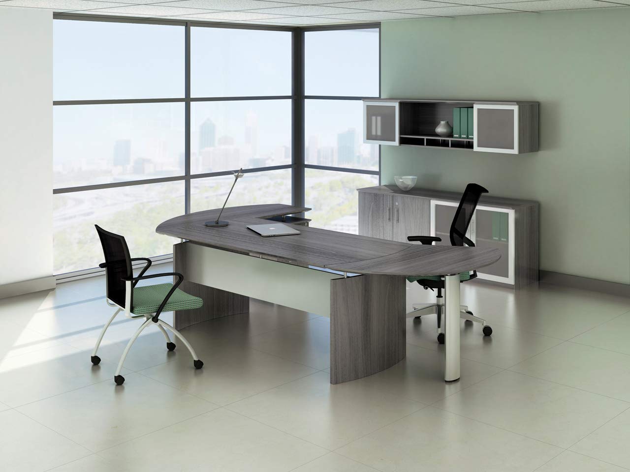 Safco Mayline MNEXTLLGS Medina Left Curved Desk Extension - Gray Steel Laminate Workstation Add-on for Office & Home Workspaces | Ergonomic Desk Extension for Enhanced Productivity & Organization
