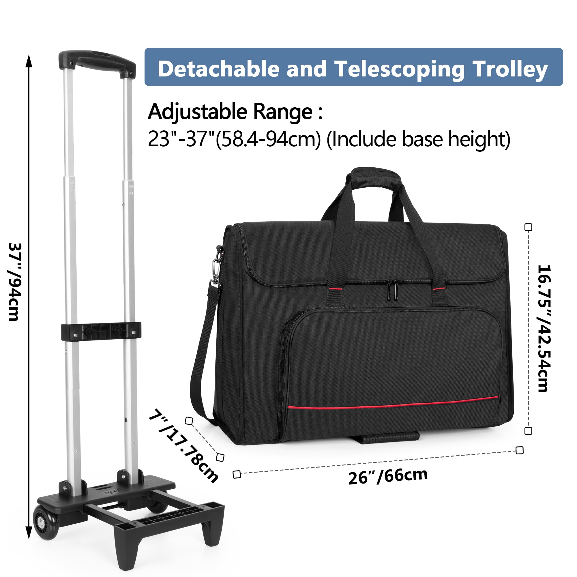 Trunab Rolling Monitor Carry Case for 24 Inch Monitors - Padded LCD Screen Travel Bag with Detachable Trolley, Holds 2 Screens/TVs & Accessories (Black) - Perfect for Office Moves, Trade Shows & AV Equipment Transport