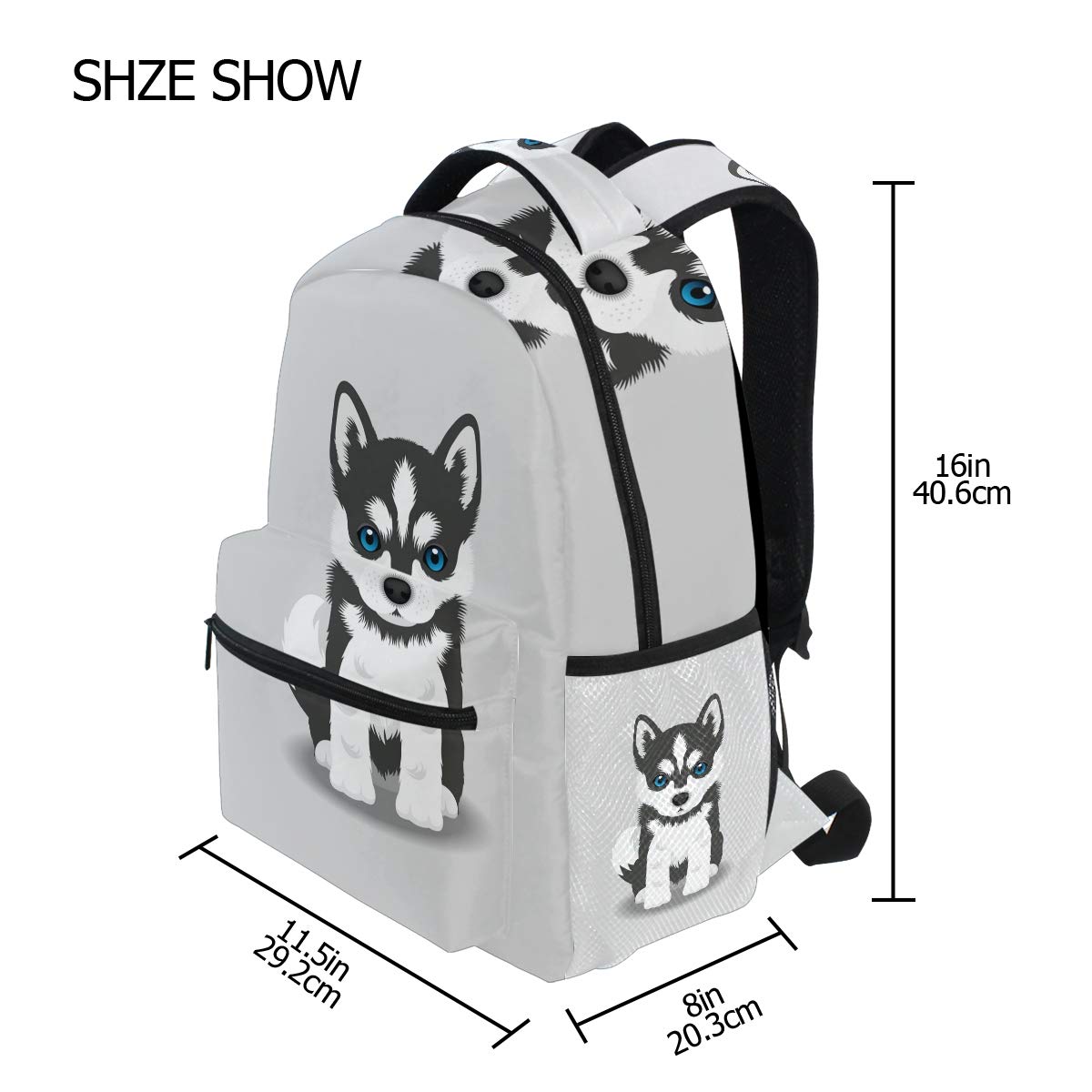 Wamika Siberian Husky Puppy Backpack for Kids, Women & Men - Cute Dog Design Laptop Backpack, Casual Book Bag for School, Travel, Camping & Day Trips