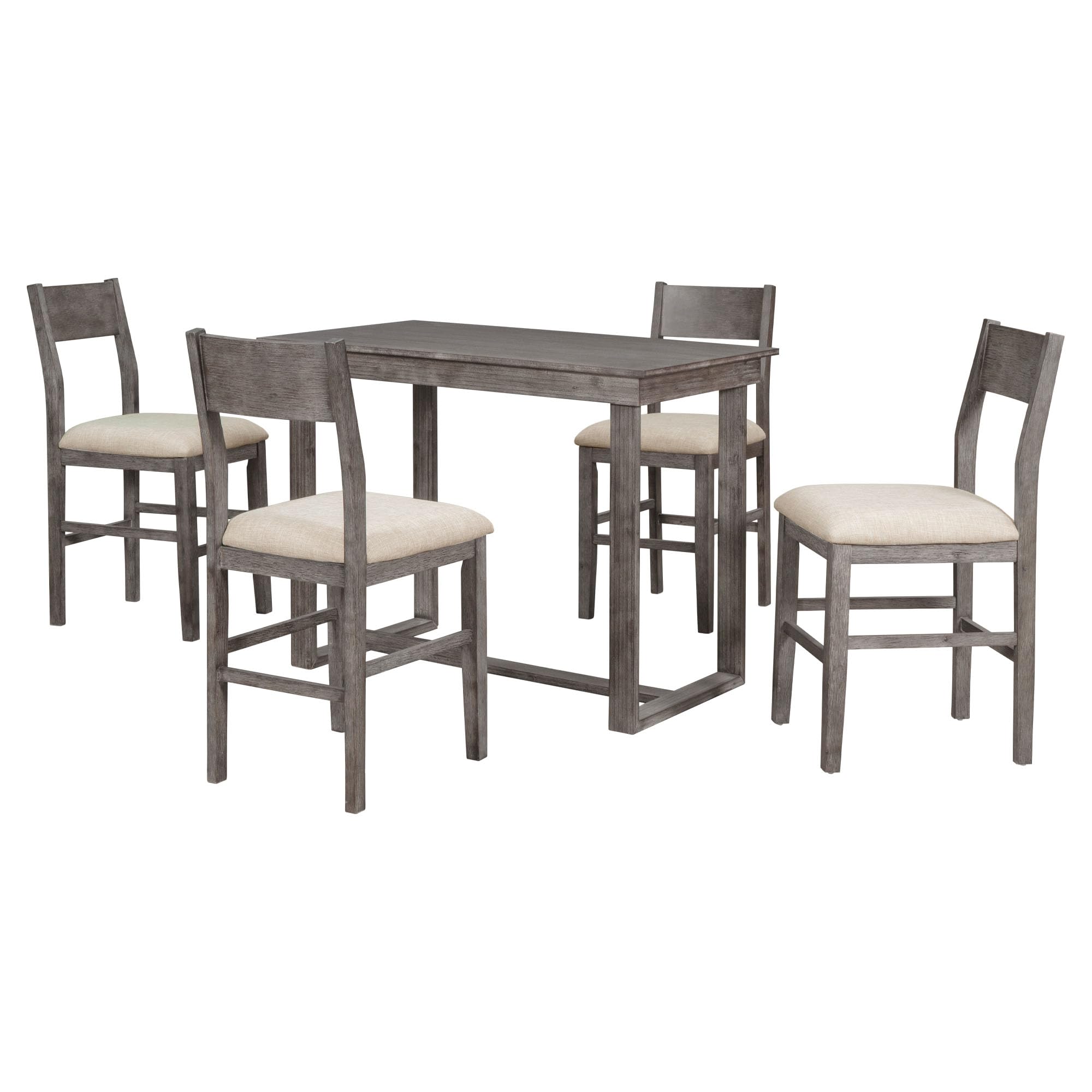 Farmhouse Style 5-Piece Counter Height Dining Set - Solid Wood Rectangular Table with 4 Chairs, Gray Wooden Kitchen Pub Bar Table for Small Spaces, Perfect for Breakfast Nooks, Compact Apartments & Cozy Dining Areas