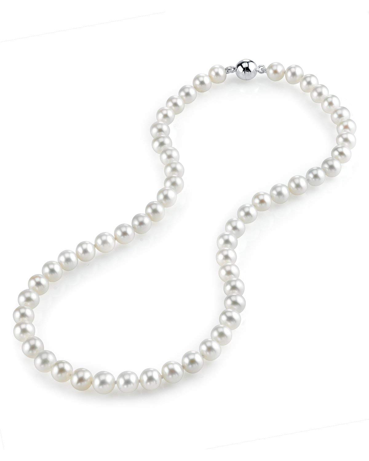 AAA Quality Round White Freshwater Cultured Pearl Necklace for Women with Secure Magnetic Clasp - Elegant Jewelry Gift for Weddings, Anniversaries & Special Occasions