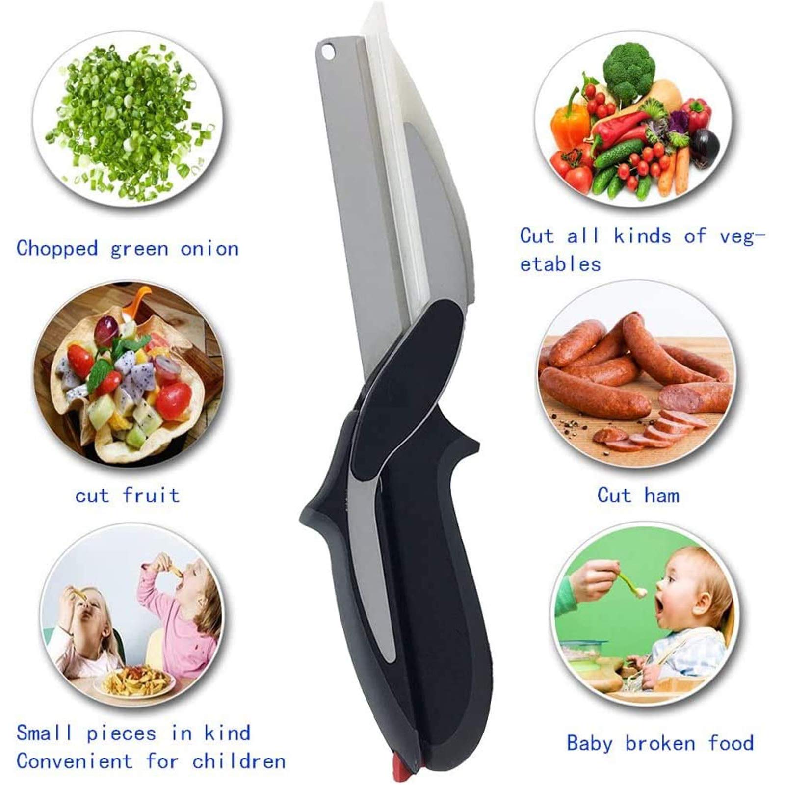 Gudebuy Stainless Steel Food Cutter Scissors with Built-in Cutting Board - Kitchen Shears for Chopping Vegetables, Fruits & Herbs - Perfect for Meal Prep, Salad Making & Food Processing