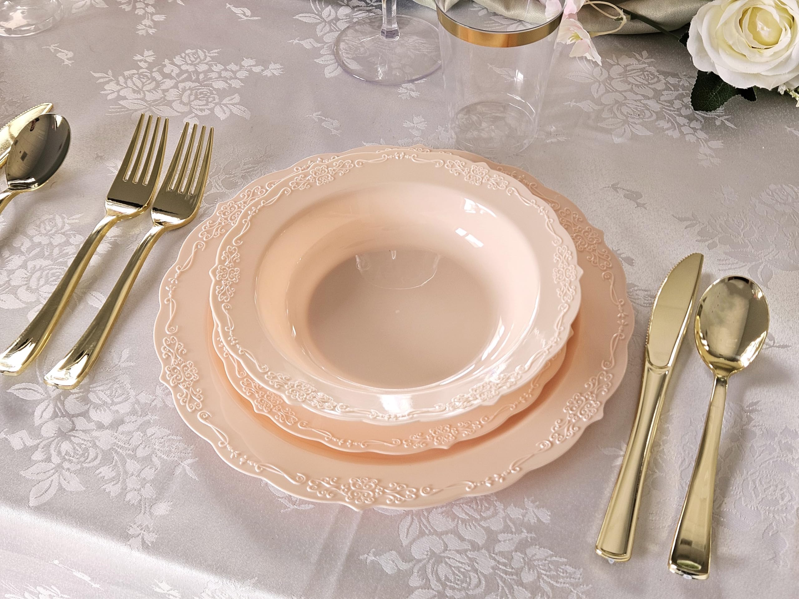 240 Pack Disposable Plastic Bowls 12 oz - Wedding & Party Supplies, Plain Blush Verona Style Soup Bowls for Catering, Picnics, BBQs & Events