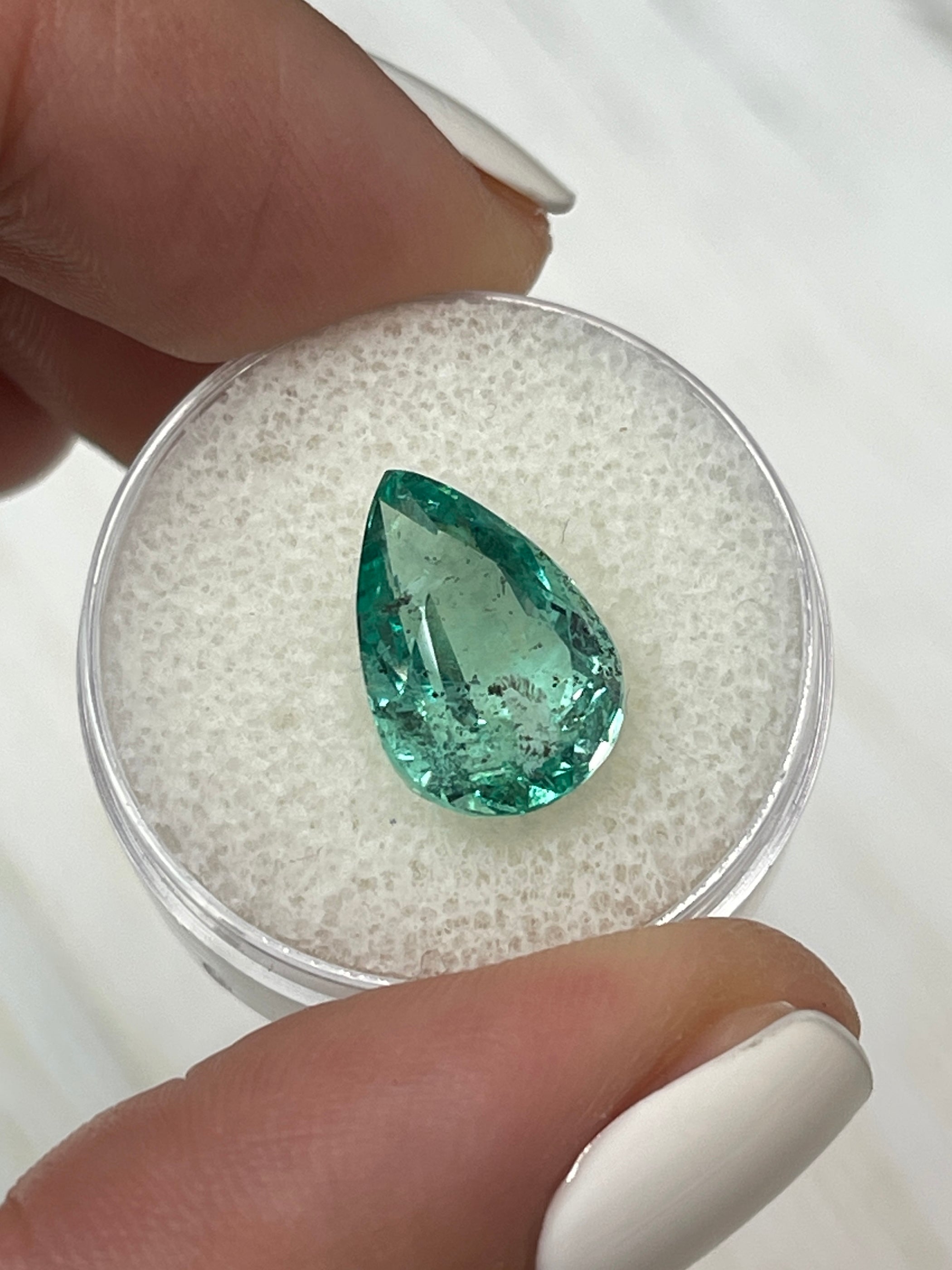 5.20 Carat 14x10mm Natural Loose Colombian Emerald Pear Cut Gemstone - Vivid Green with Unique Inclusions for Jewelry Making, Engagement Rings & Collector's Items