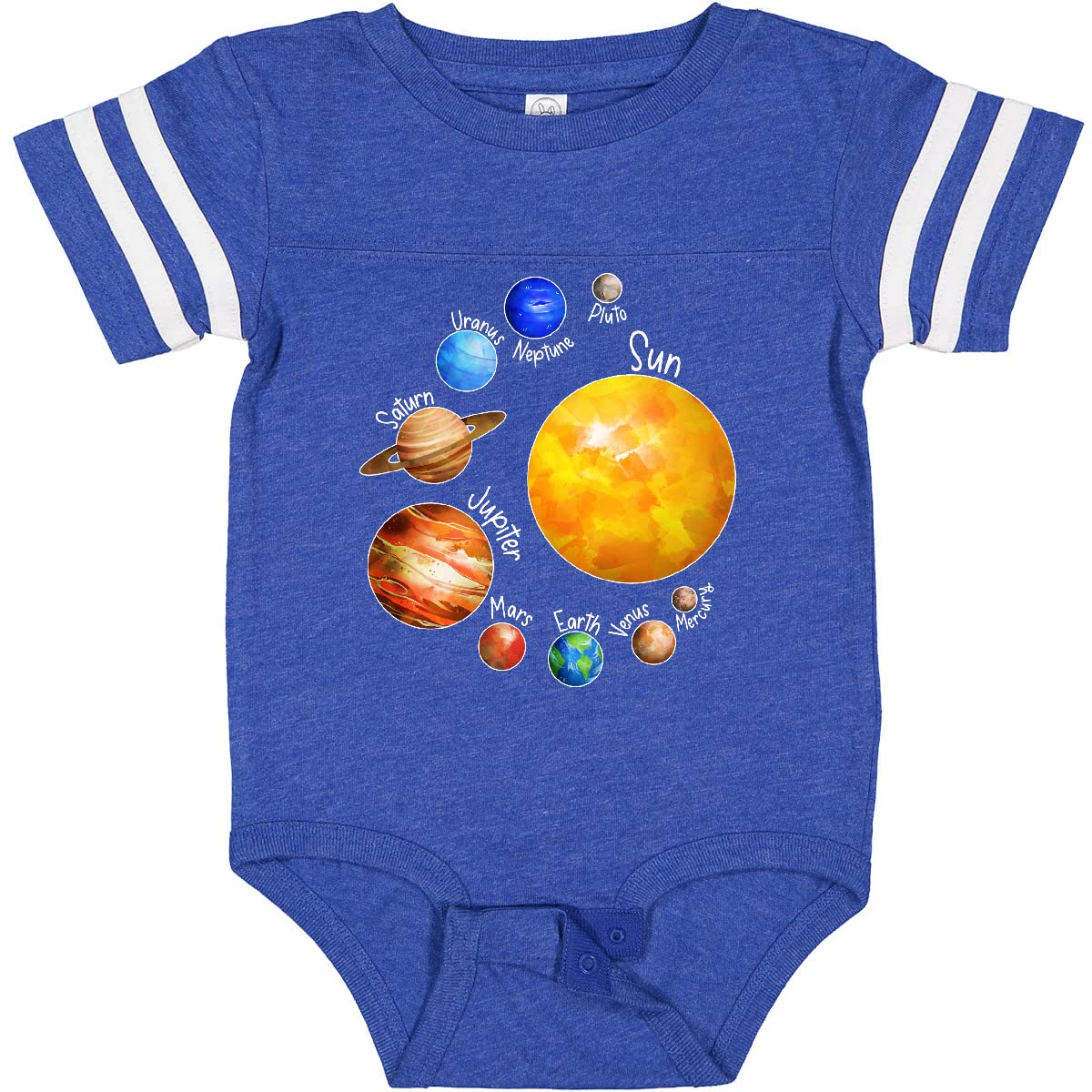 Inktastic Sun and Planets - Yes, and Pluto Baby Bodysuit | Cute Astronomy Outfit for Infants | Perfect for Space-Themed Birthday Parties & Photo Shoots