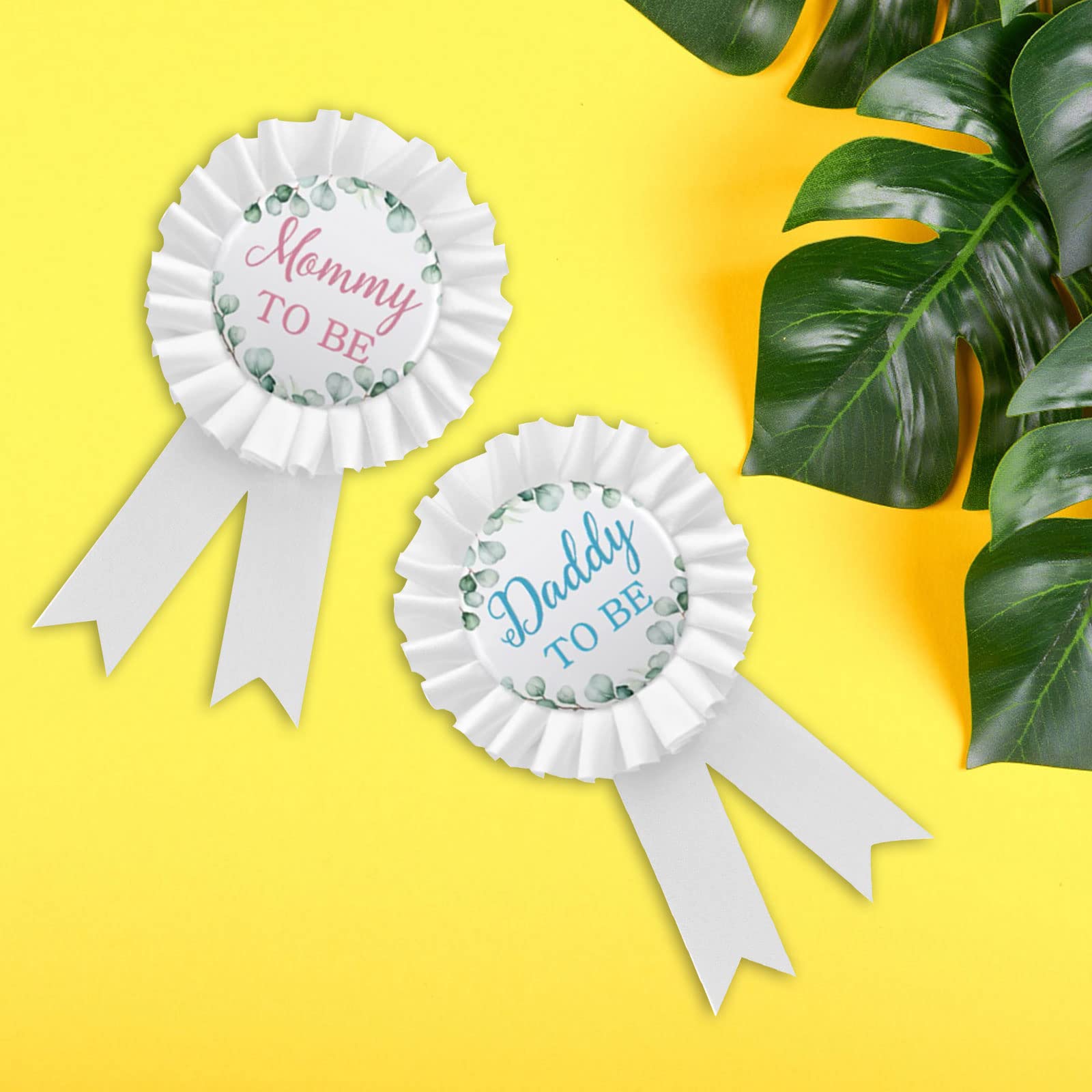 Baby Shower Button Pin - New Dad Gift for Gender Reveal Party | White Rosette Badge