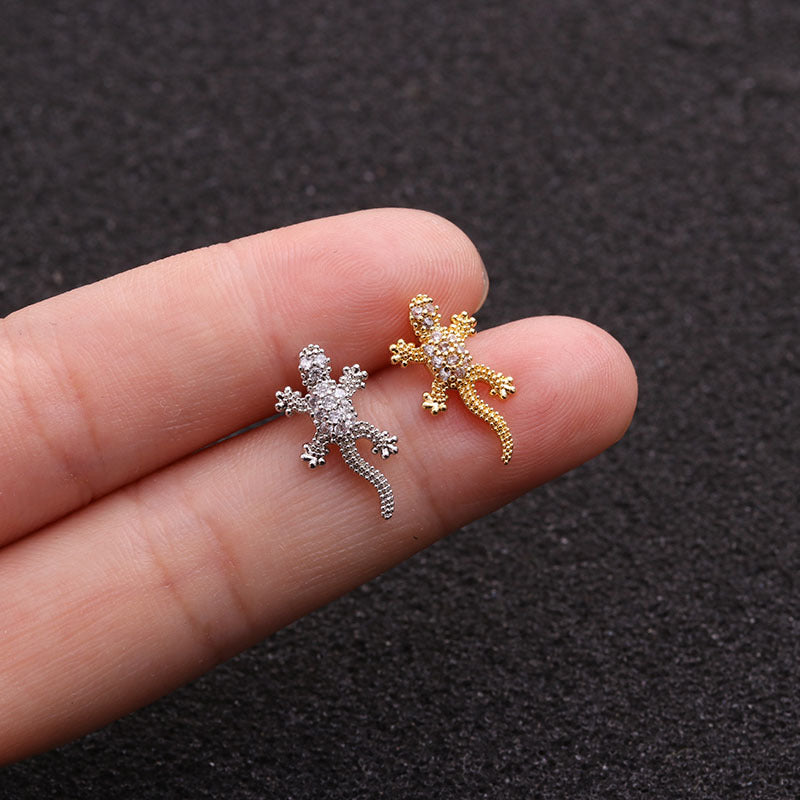 20G Rose Gold Tiny Lizard Stud Tragus Earrings for Cartilage Piercing | Hypoallergenic Body Jewelry for Women | Perfect for Daily Wear & Special Occasions