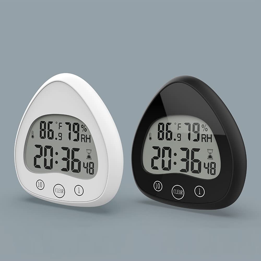 Lancoon Digital Wall Clock - Silent Waterproof Shower Clock with Temperature & Humidity Sensor, Suction Hook & Bracket - Perfect for Bathroom, Kitchen & Office (White)