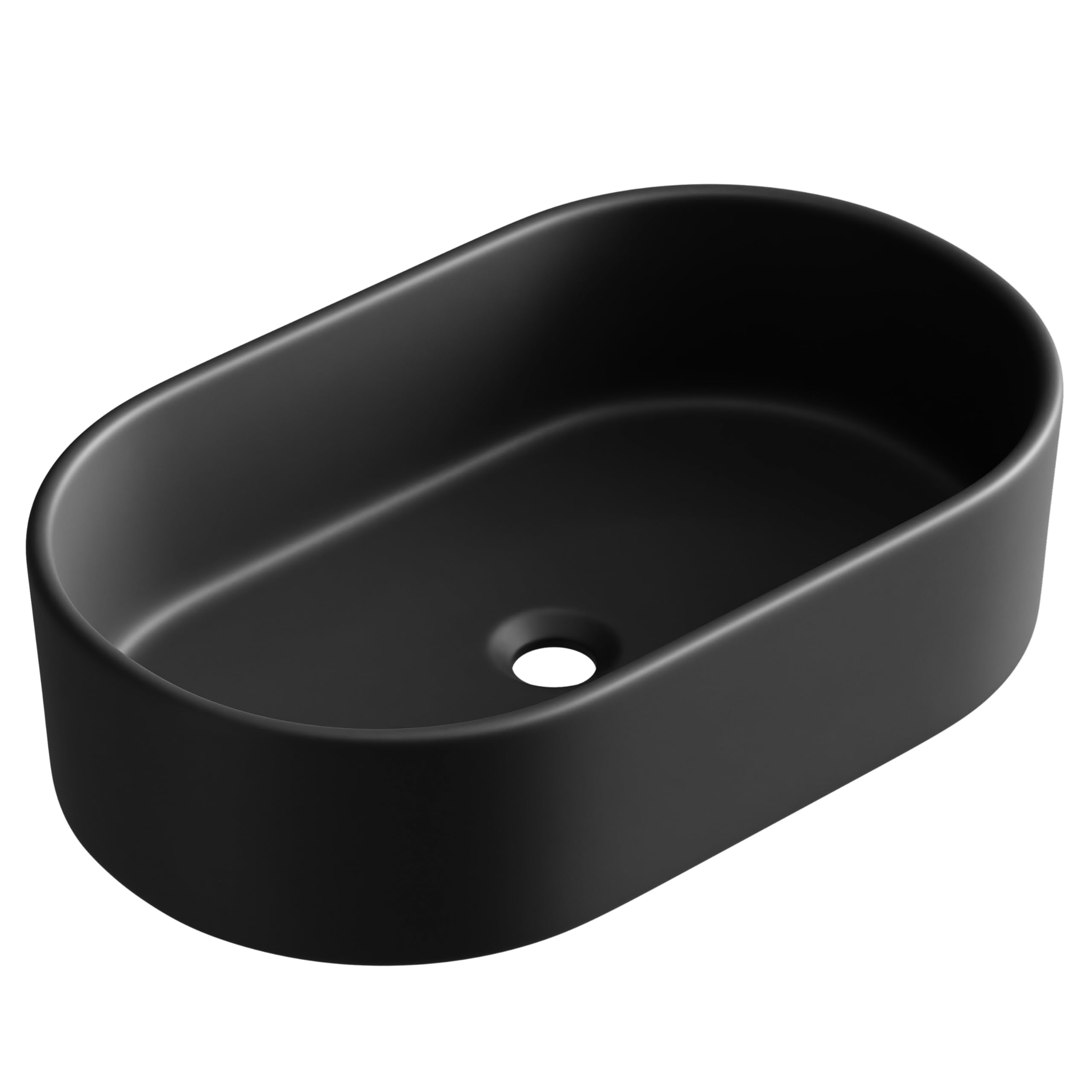 Planetmöbel Aquil Elegant Oval Bathroom Sink | Modern Countertop Wash Basin for Bathroom & Powder Room | No Tap Hole & Overflow | Black Ceramic Vessel Sink, 21.7