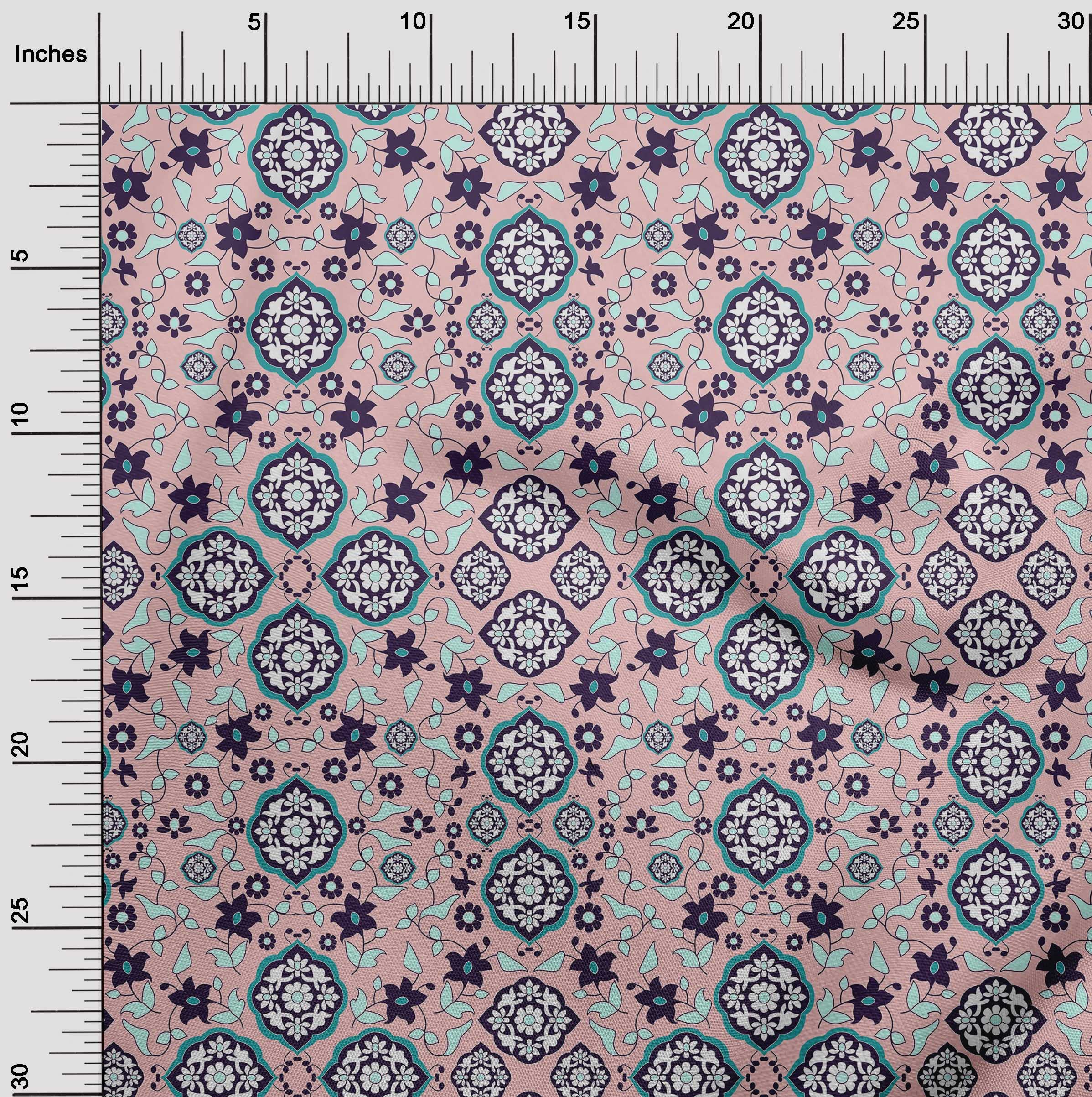 oneOone Viscose Jersey Pink Salmon Asian Suzani Print Fabric by The Yard - 60 Inch Wide Soft Draping Dress Material for DIY Fashion & Home Decor Projects