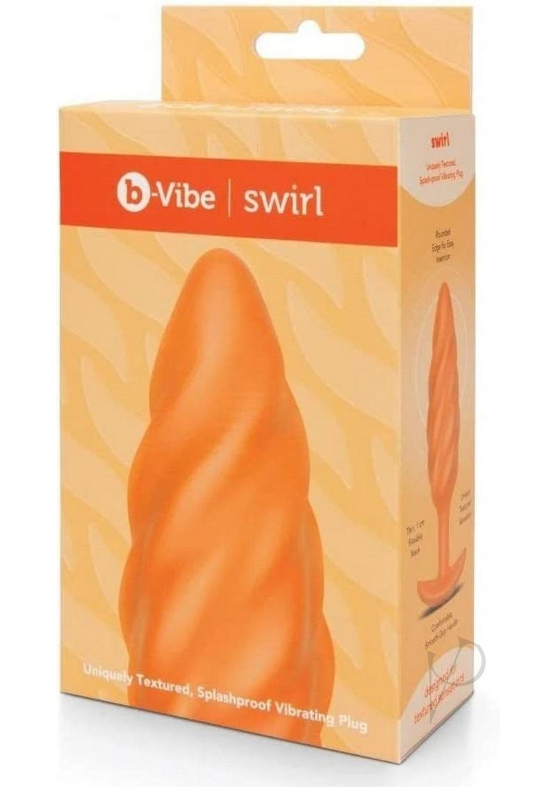 B Vibe Swirl Textured Rechargeable Silicone Anal Plug - Orange | Waterproof & Body-Safe Adult Toy for Couples & Solo Play | Enhances Intimacy & Sensual Exploration