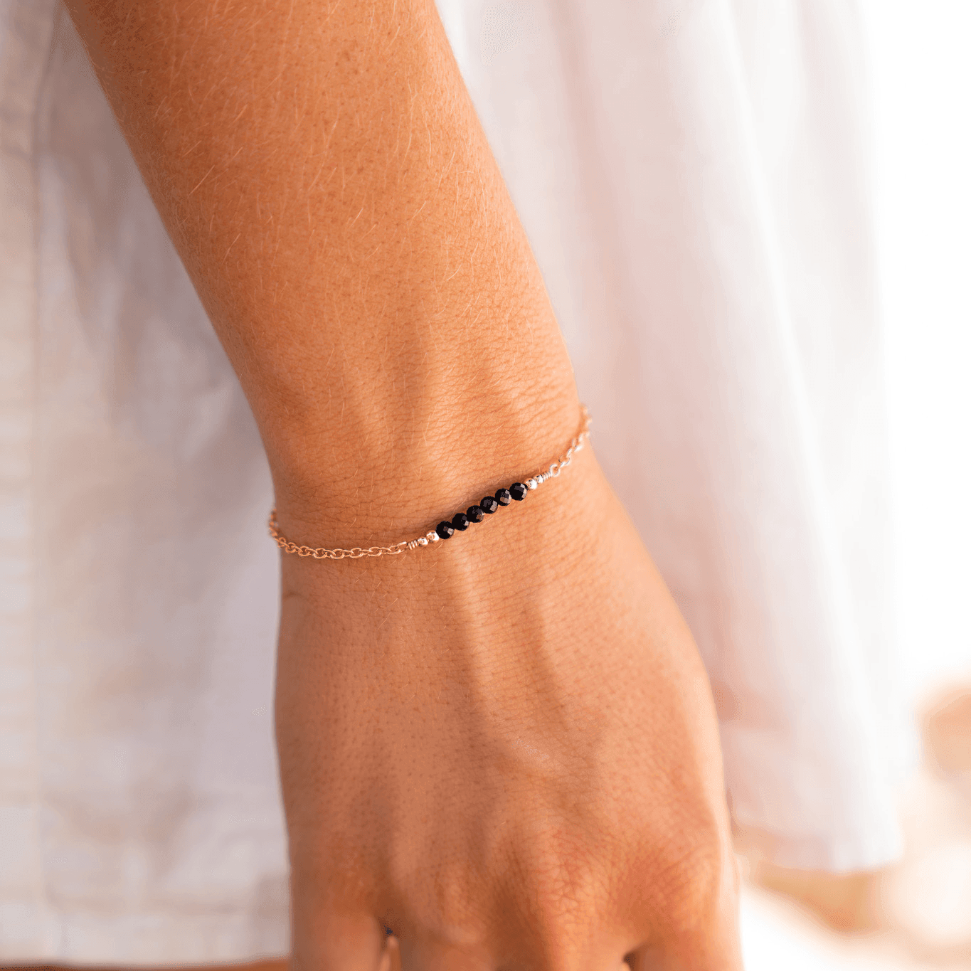 Sparkling Black Tourmaline Gemstone Faceted Bead Bar Bracelet for Women - Healing Crystal Jewelry for Protection, Energy & Style - Perfect for Meditation, Yoga & Everyday Wear