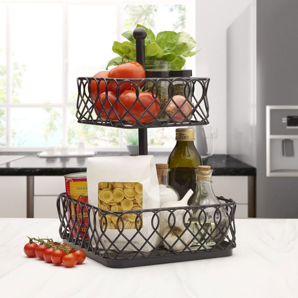 Juliette 2-Tier Storage Basket - Woven Organizer for Home, Bathroom, or Office - Perfect for Towels, Toys, and Essentials