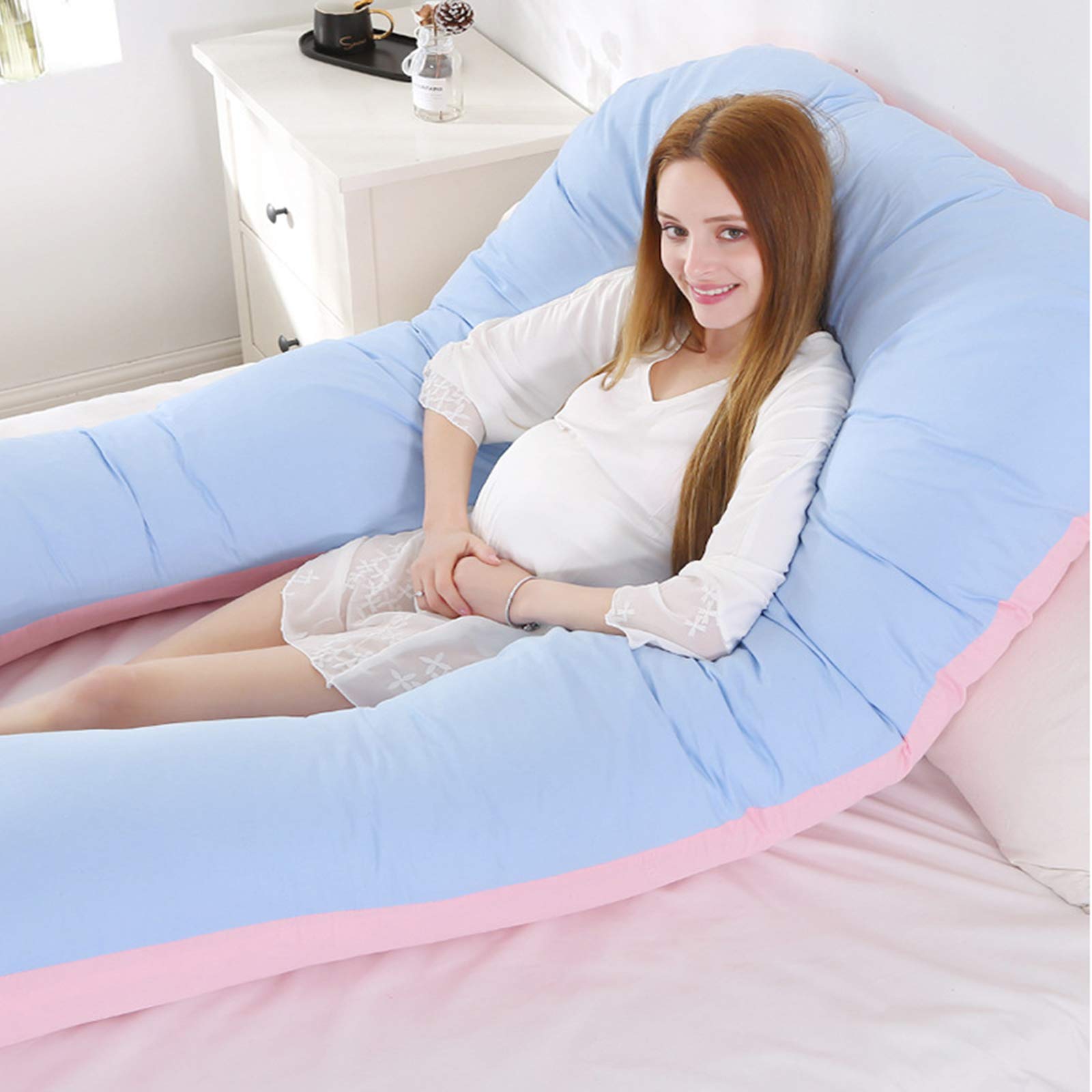 U-Shaped Maternity Full Body Pregnancy Pillow for Back, Hip & Leg Pain Relief - Soft Washable Cotton Cover, Dark Blue - Perfect for Side Sleeping & Comfort During Pregnancy